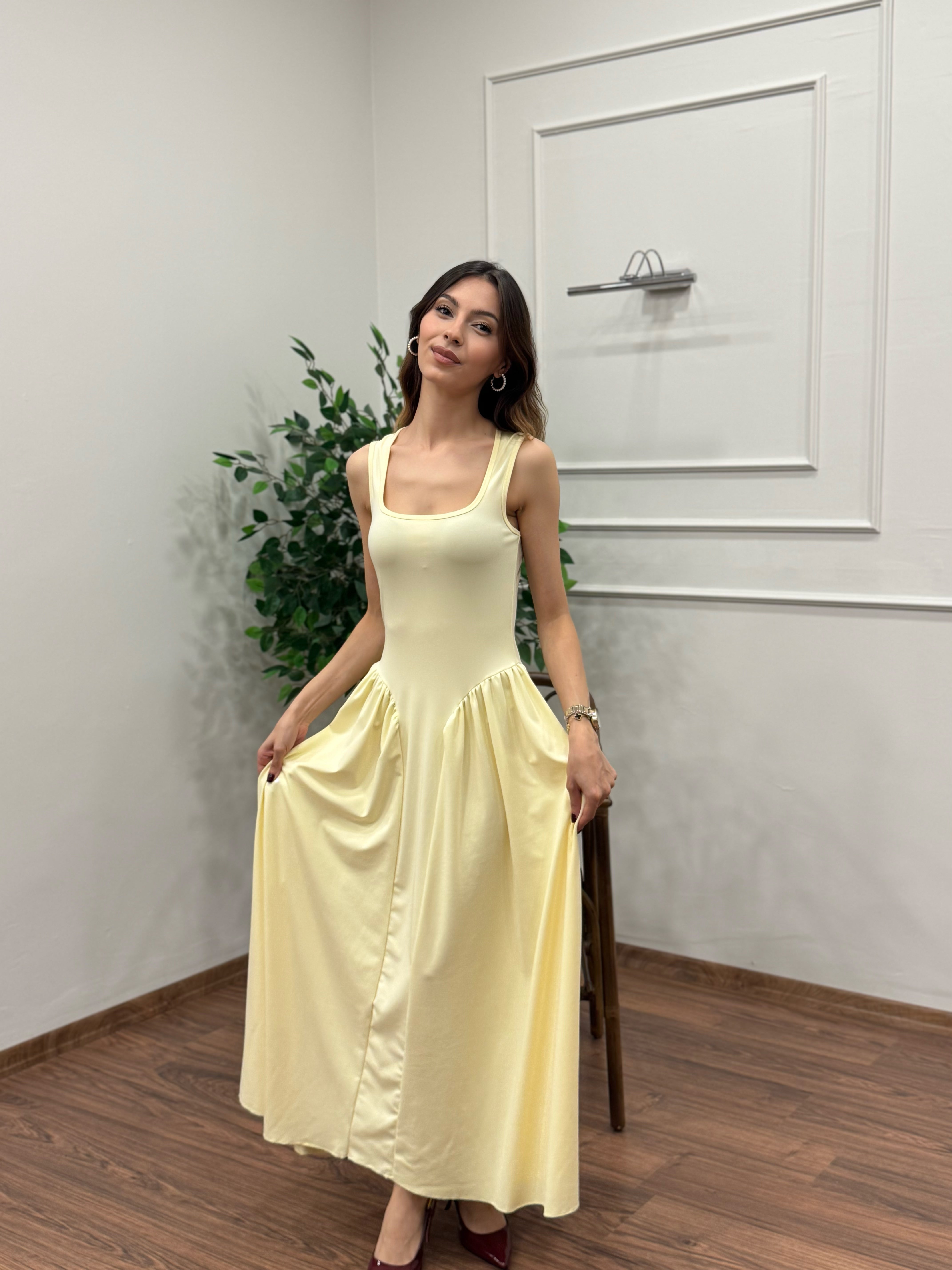 Amore Bele Oturan Sarı Balon Elbise