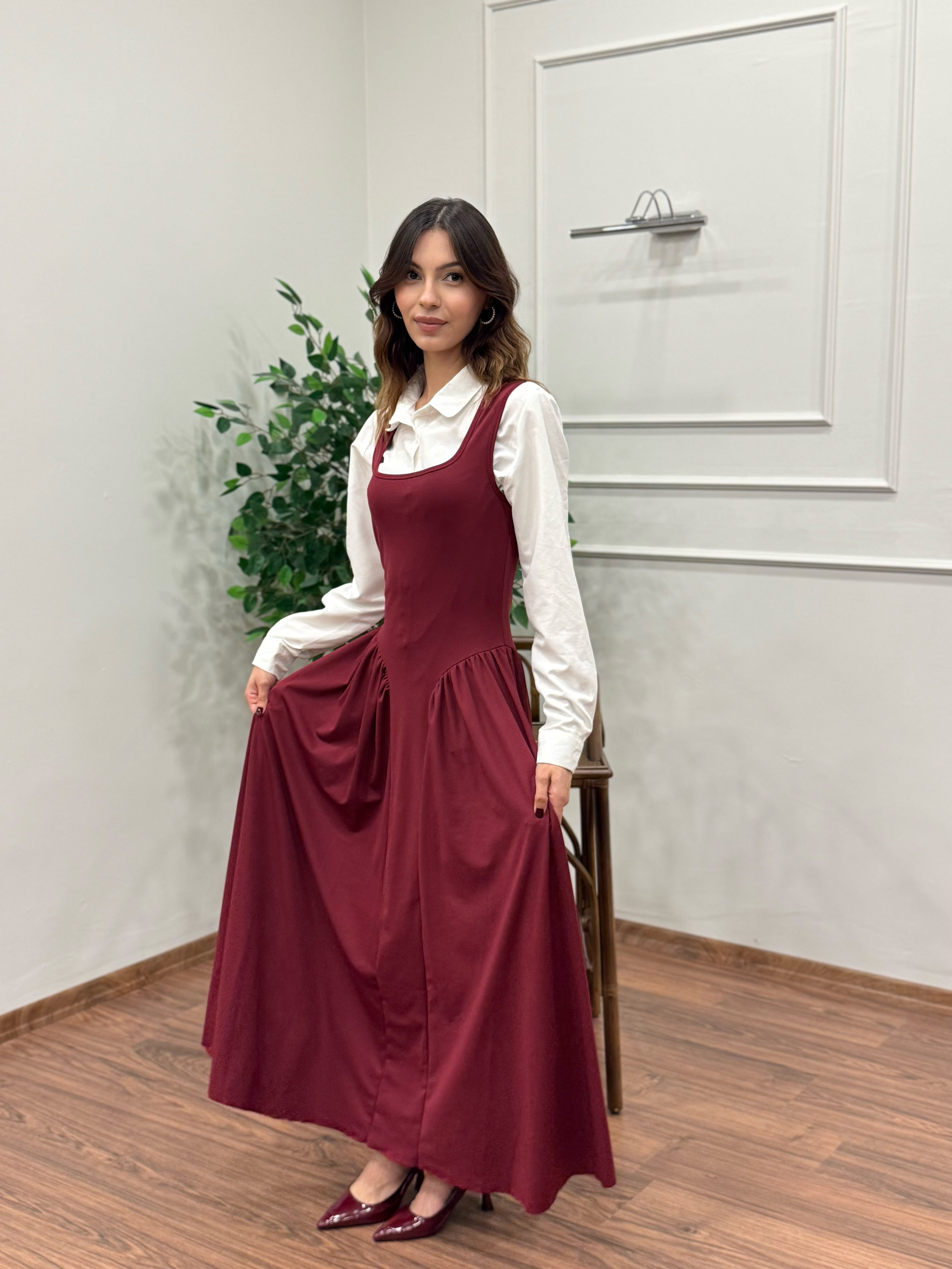 Amore Bele Oturan Bordo Balon Elbise