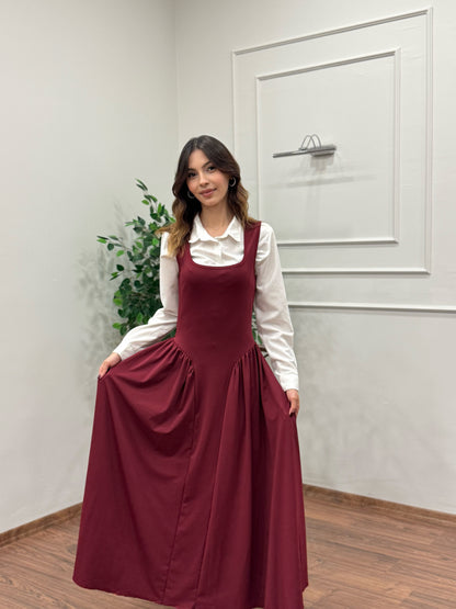 Amore Bele Oturan Bordo Balon Elbise