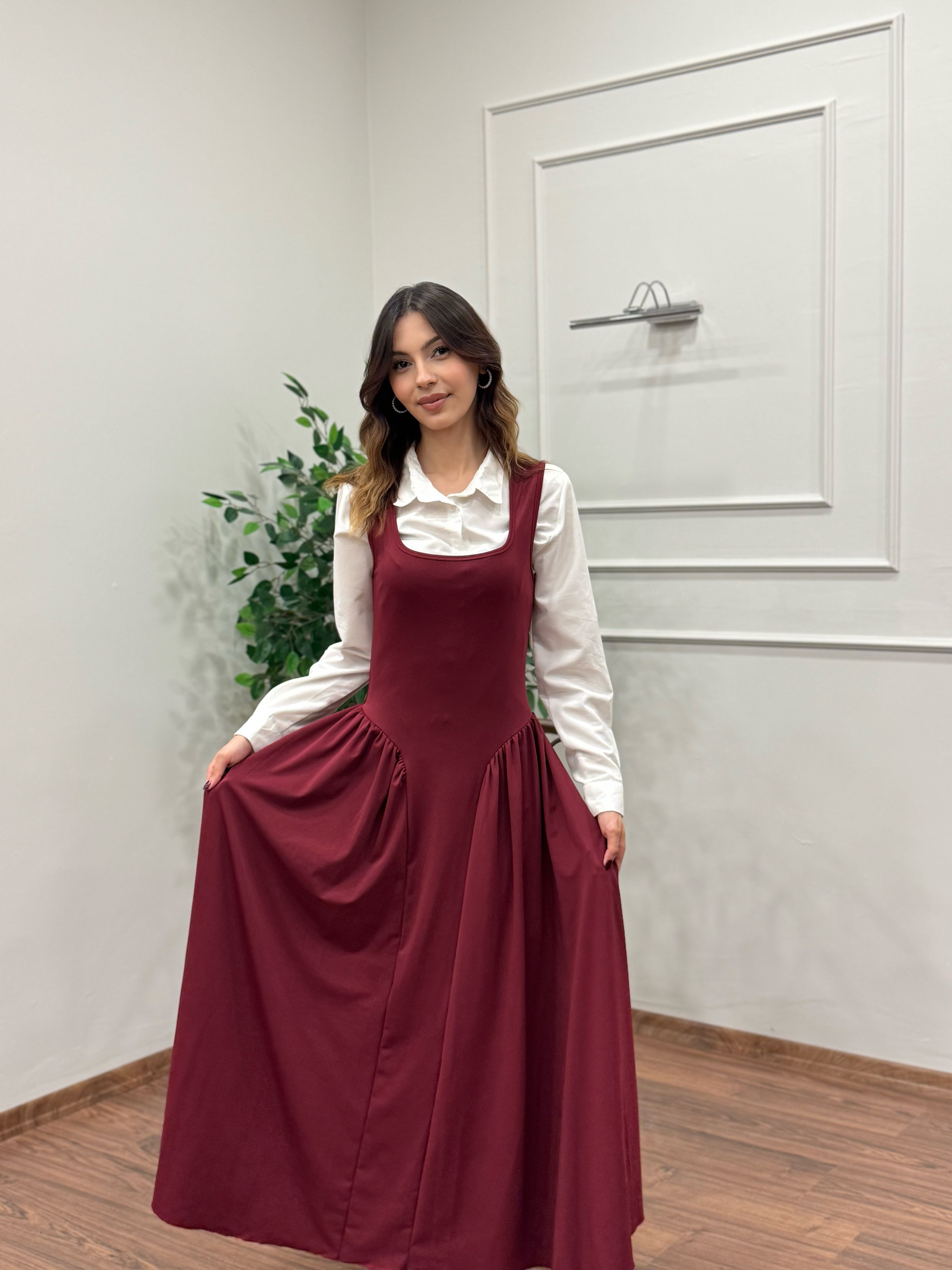 Amore Bele Oturan Bordo Balon Elbise