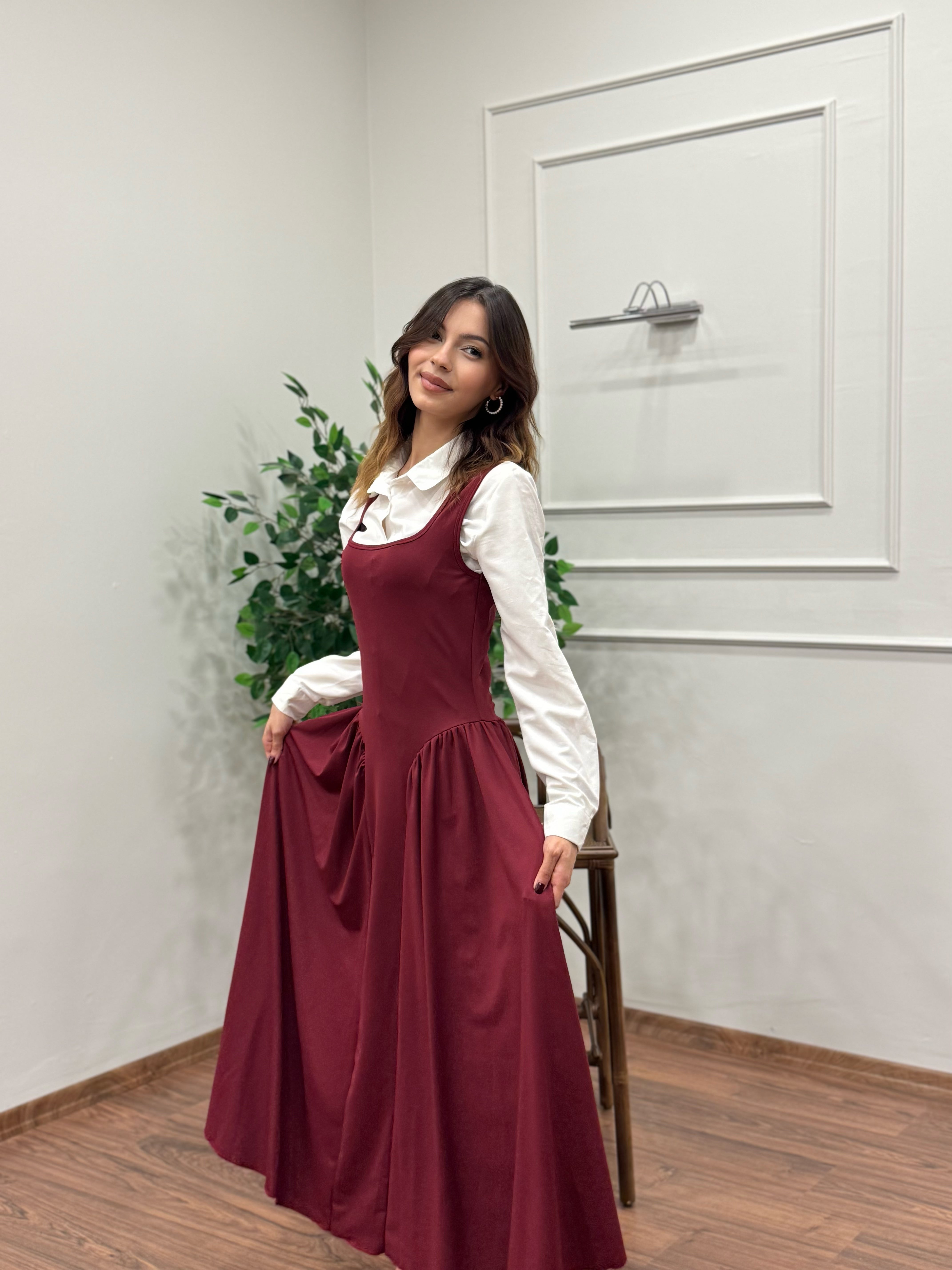 Amore Bele Oturan Bordo Balon Elbise