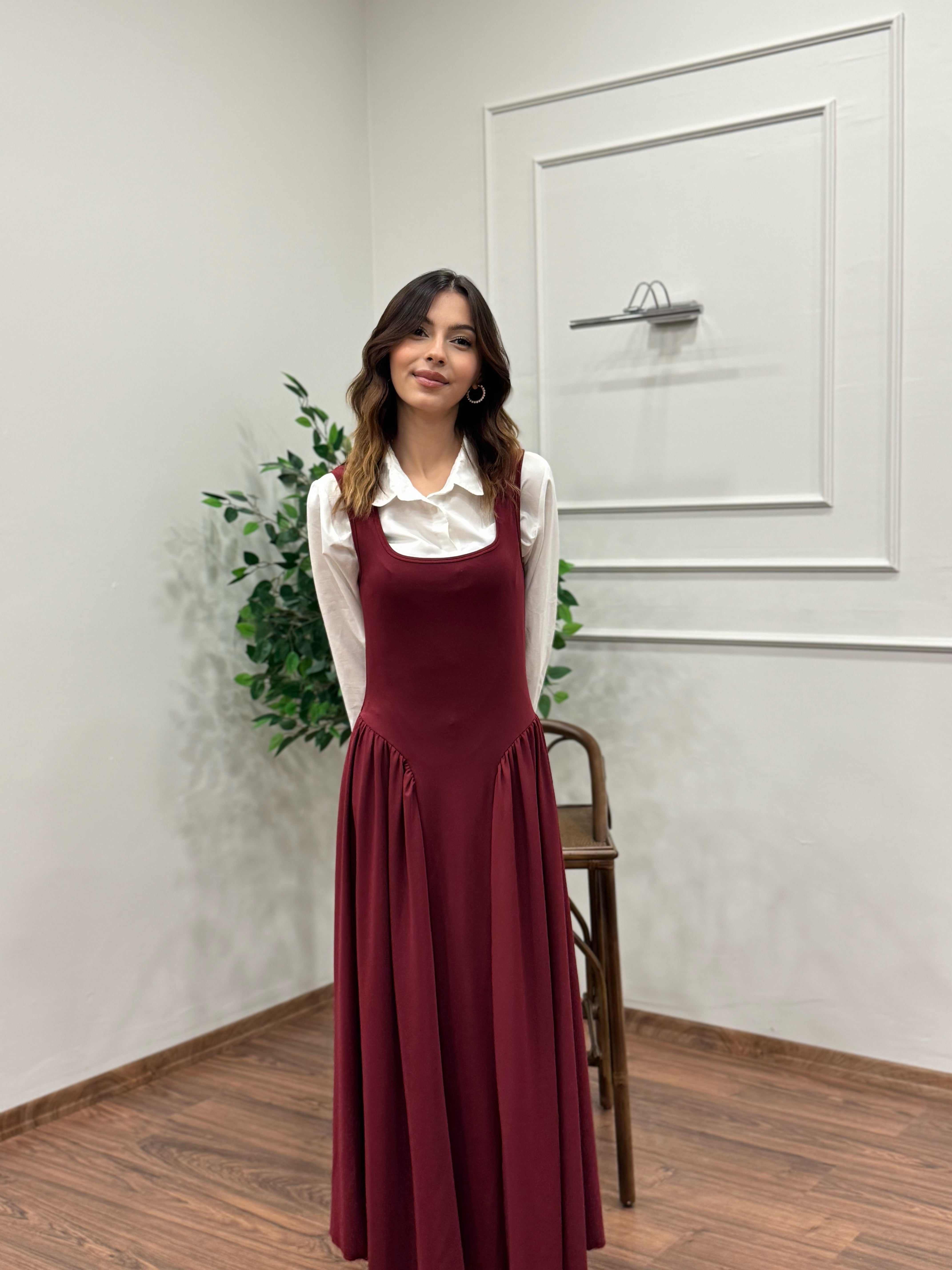 Amore Bele Oturan Bordo Balon Elbise