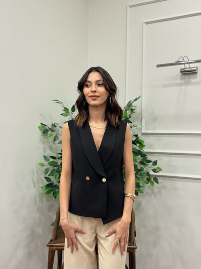 Layla Premium Asimetrik Kesim Siyah Yelek
