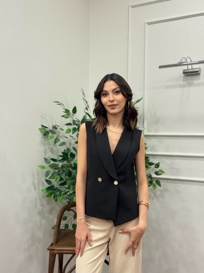 Layla Premium Asimetrik Kesim Siyah Yelek