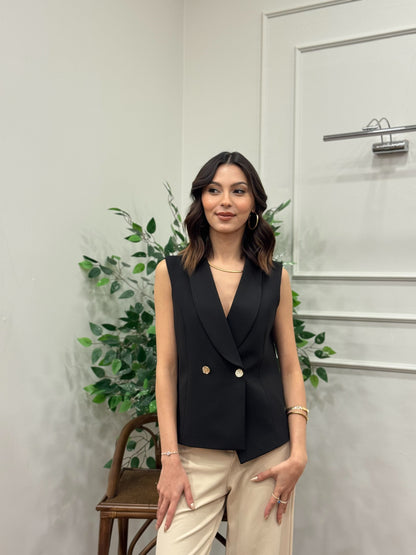 Layla Premium Asimetrik Kesim Siyah Yelek