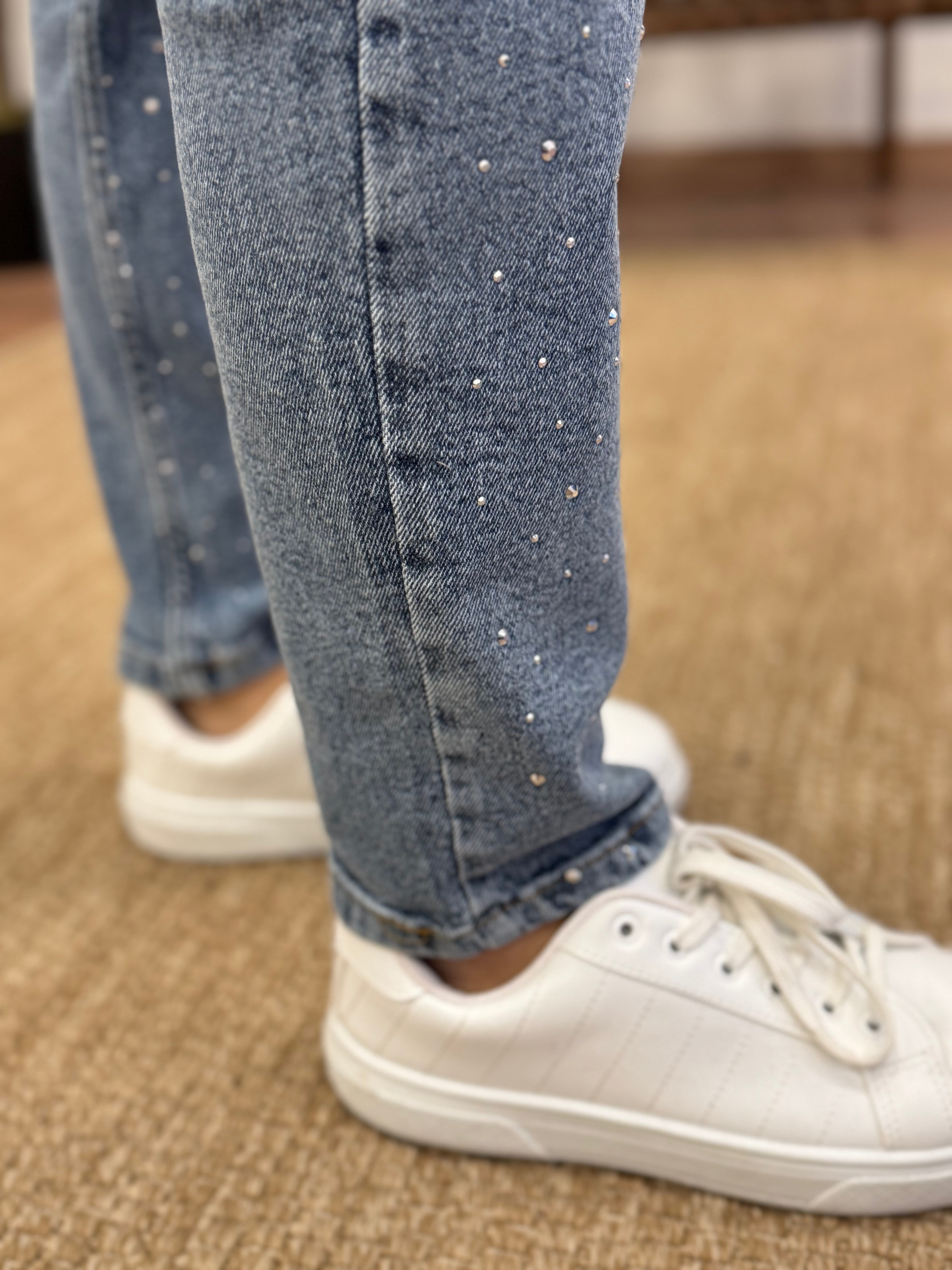 Lacivert Taş Baskı Jean