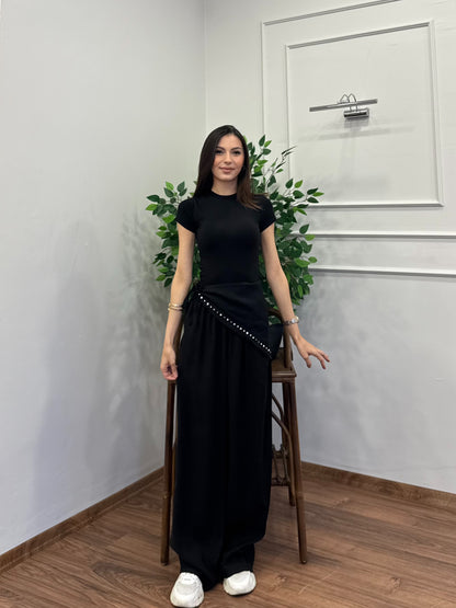 Nox Tensel Fular Bağlama Siyah Pantolon
