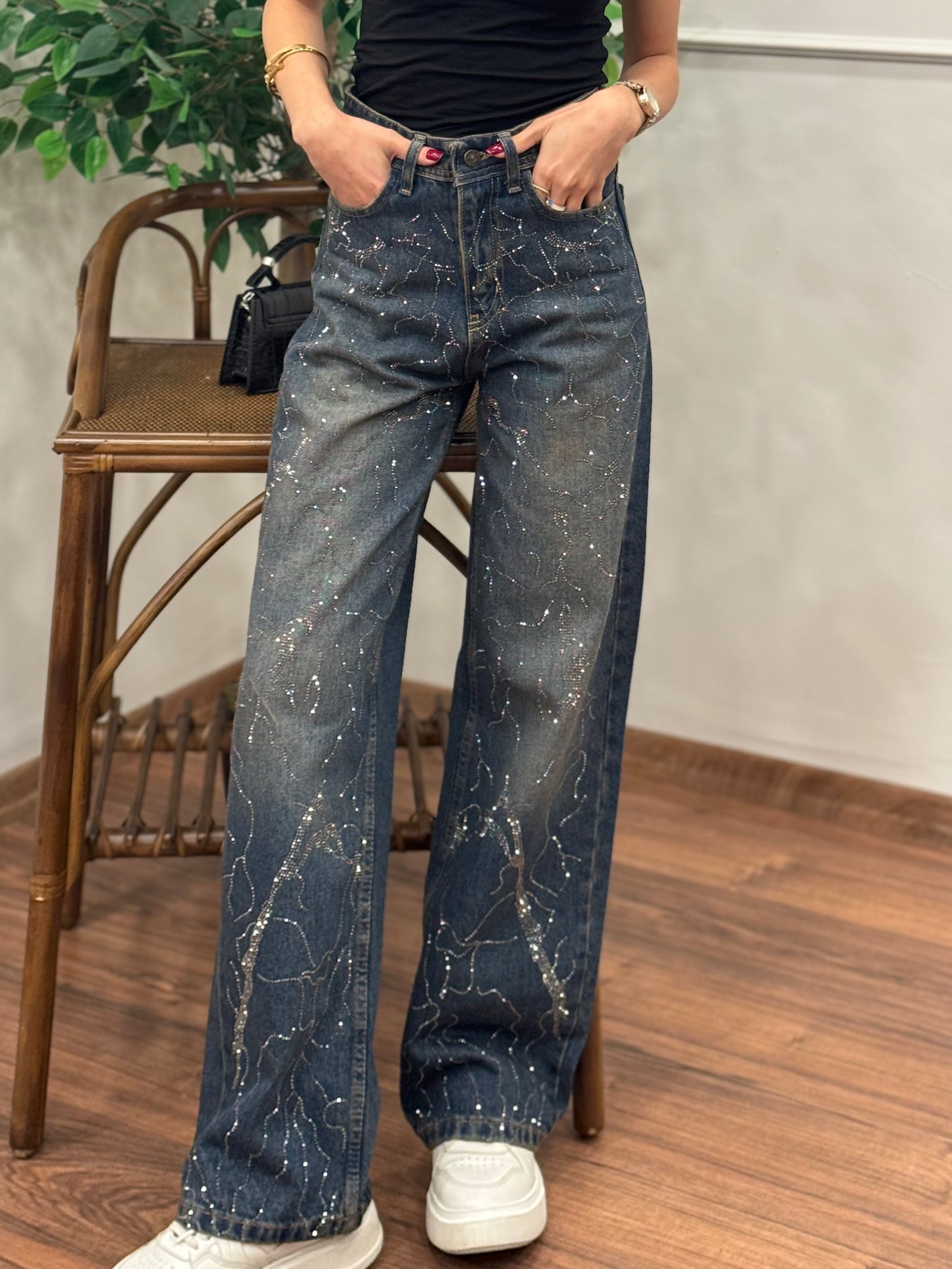 Premium Özel Baskı Taşlı Jean