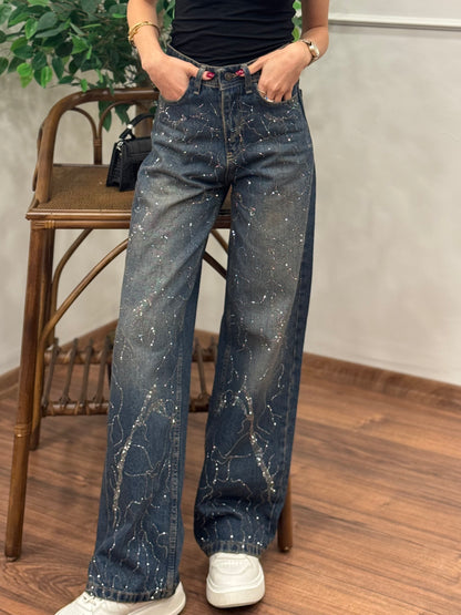 Premium Özel Baskı Taşlı Jean