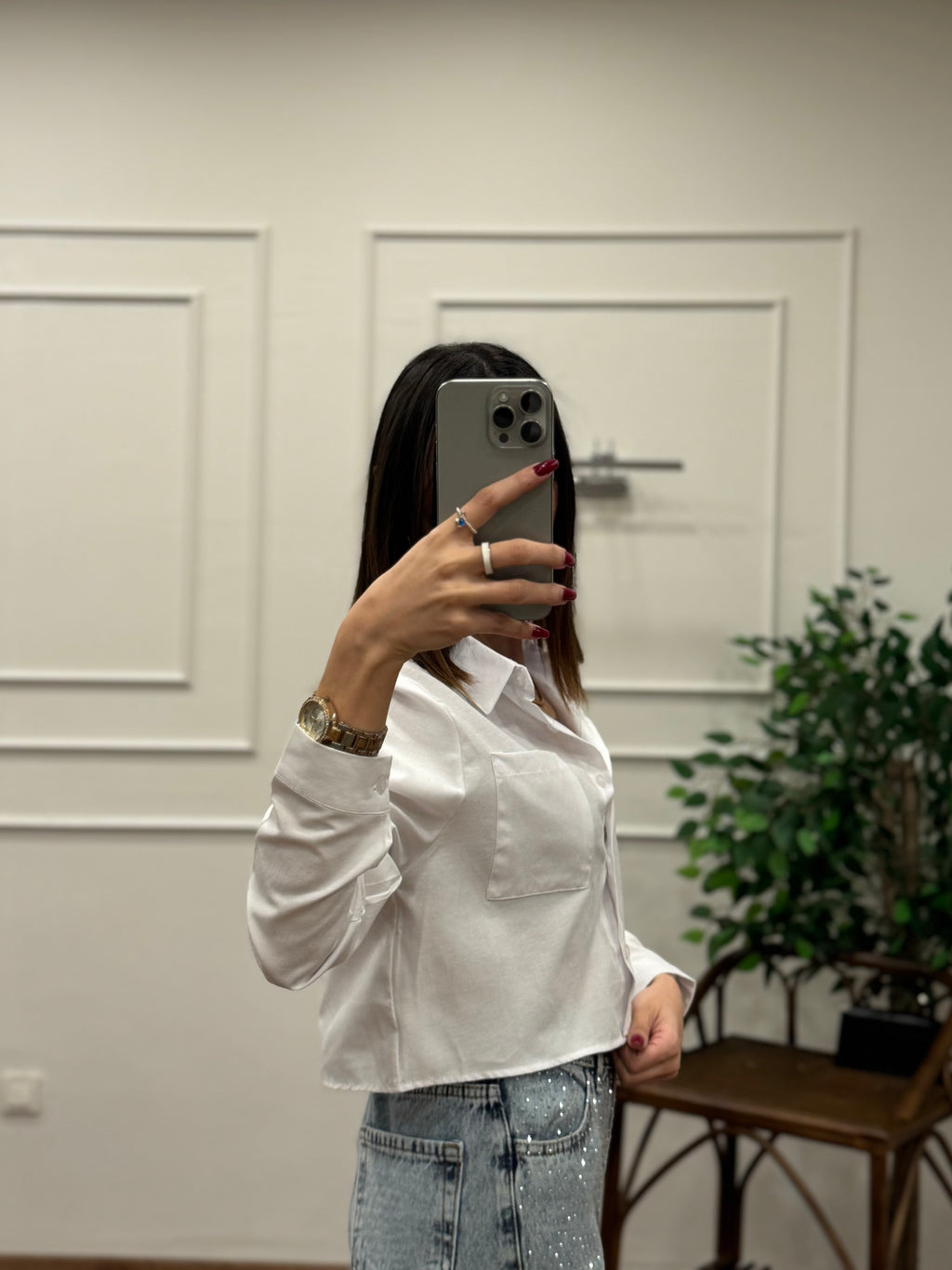 Jess Beyaz Crop Gömlek
