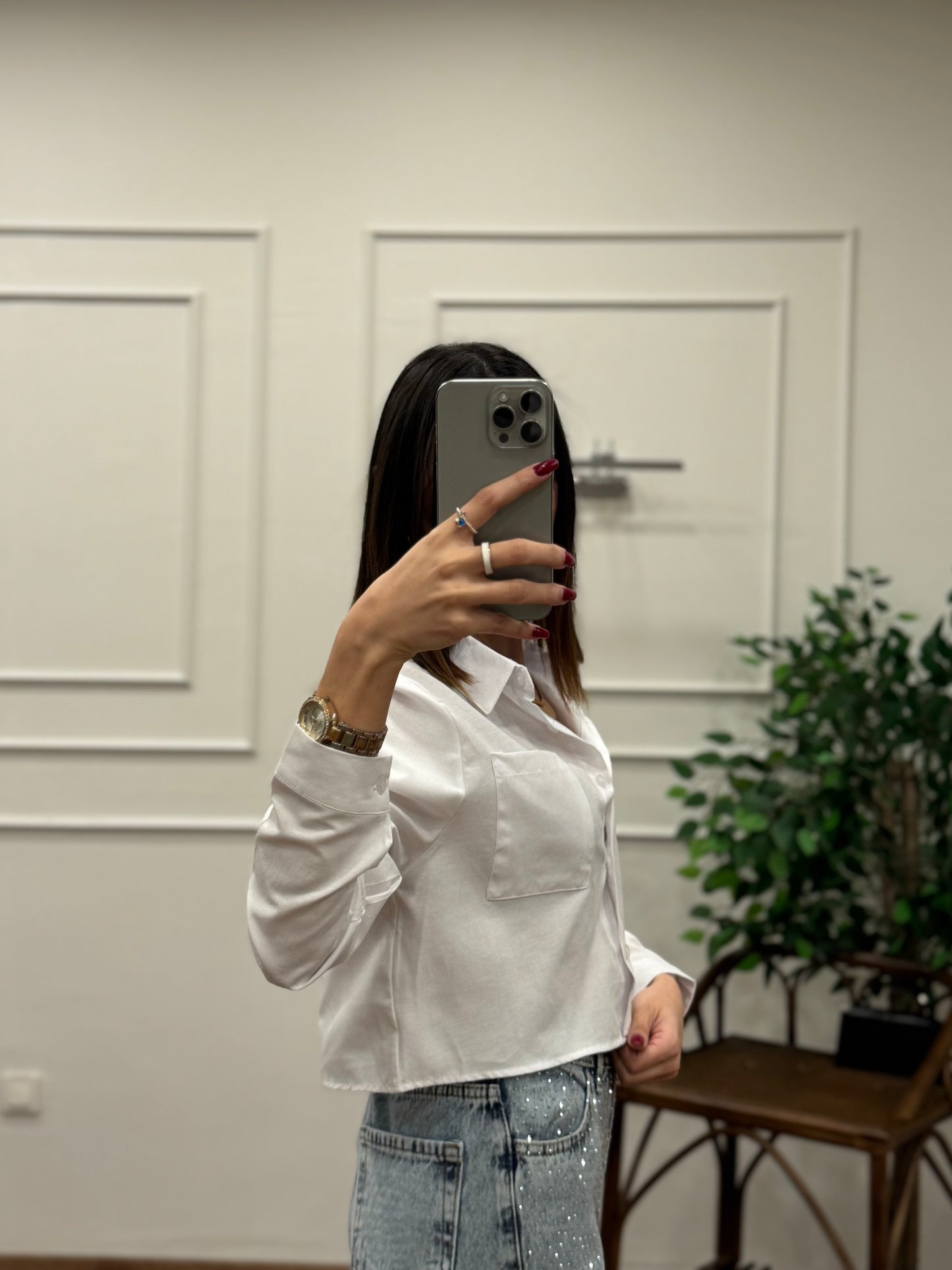 Jess Beyaz Crop Gömlek