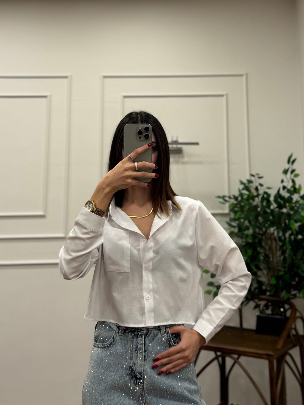 Jess Beyaz Crop Gömlek