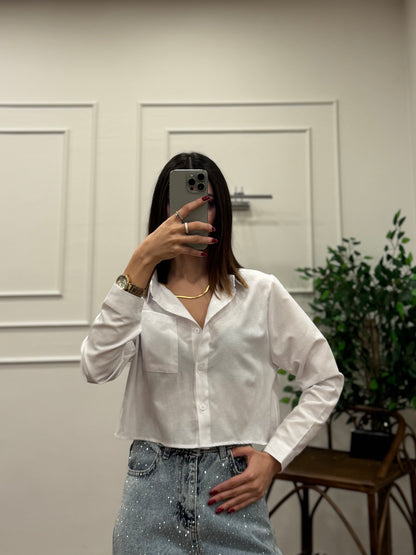 Jess Beyaz Crop Gömlek