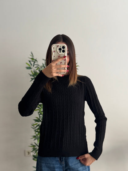 Örgü Detay Siyah Bluz