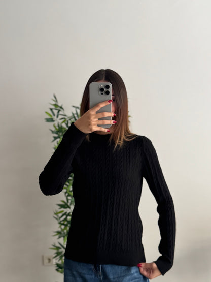 Örgü Detay Siyah Bluz