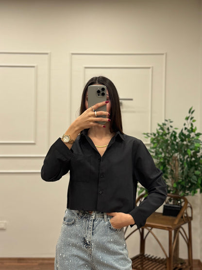Jess Siyah Crop Gömlek