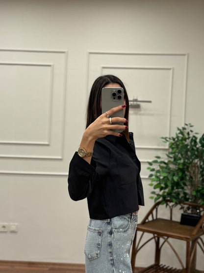 Jess Siyah Crop Gömlek