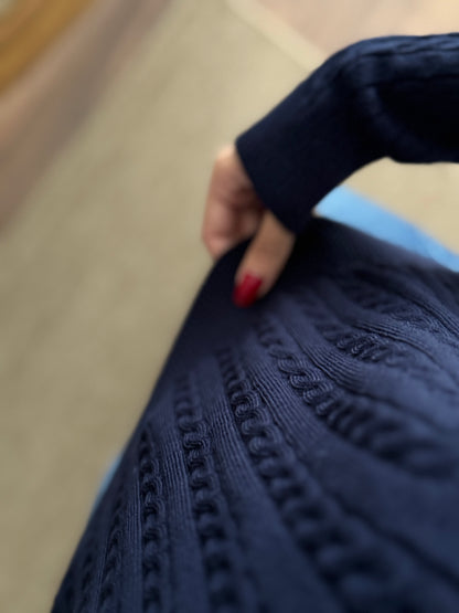 Örgü Detay Lacivert Bluz