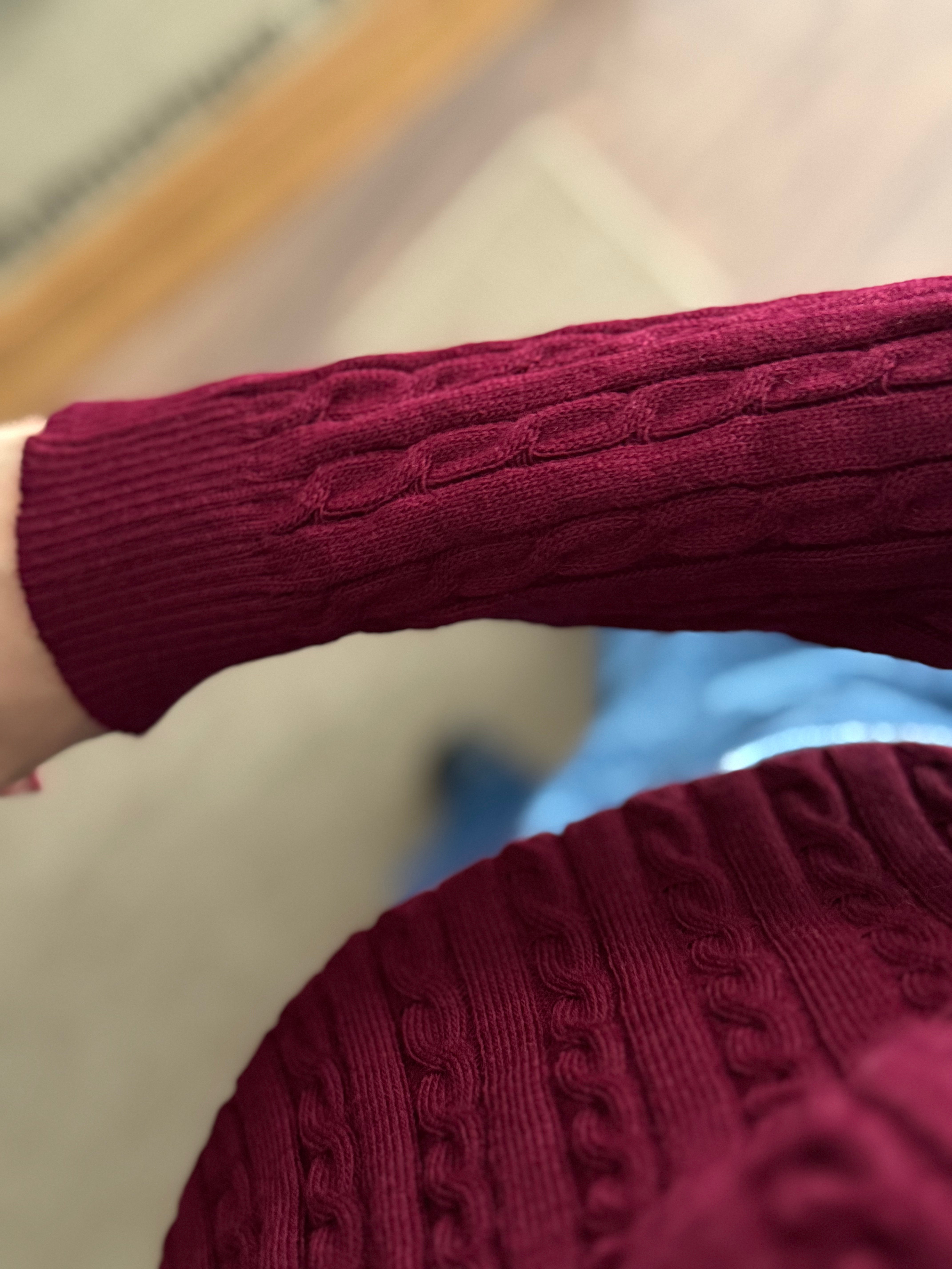 Örgü Detay Bordo Bluz