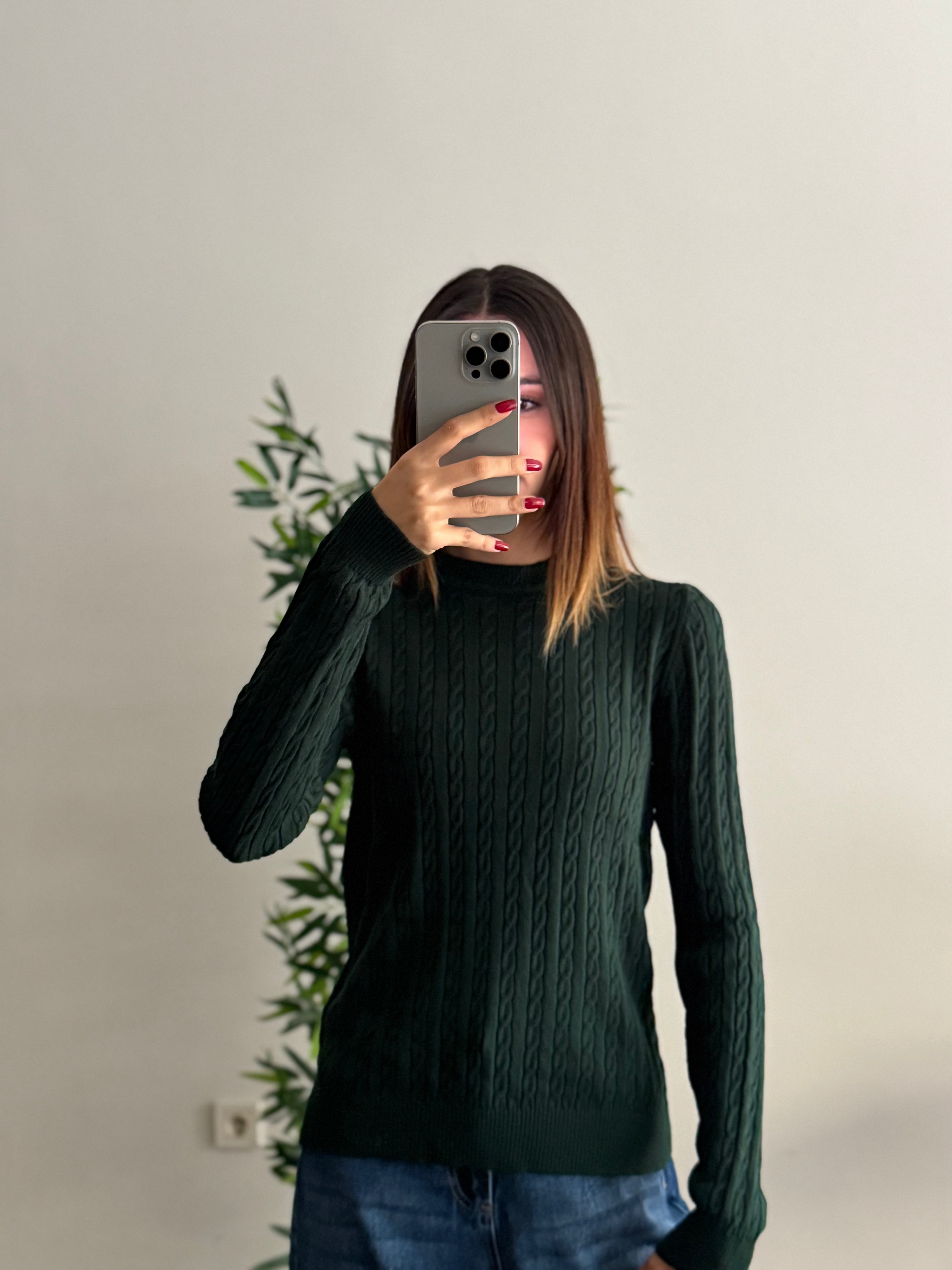 Örgü Detay Yeşil Bluz