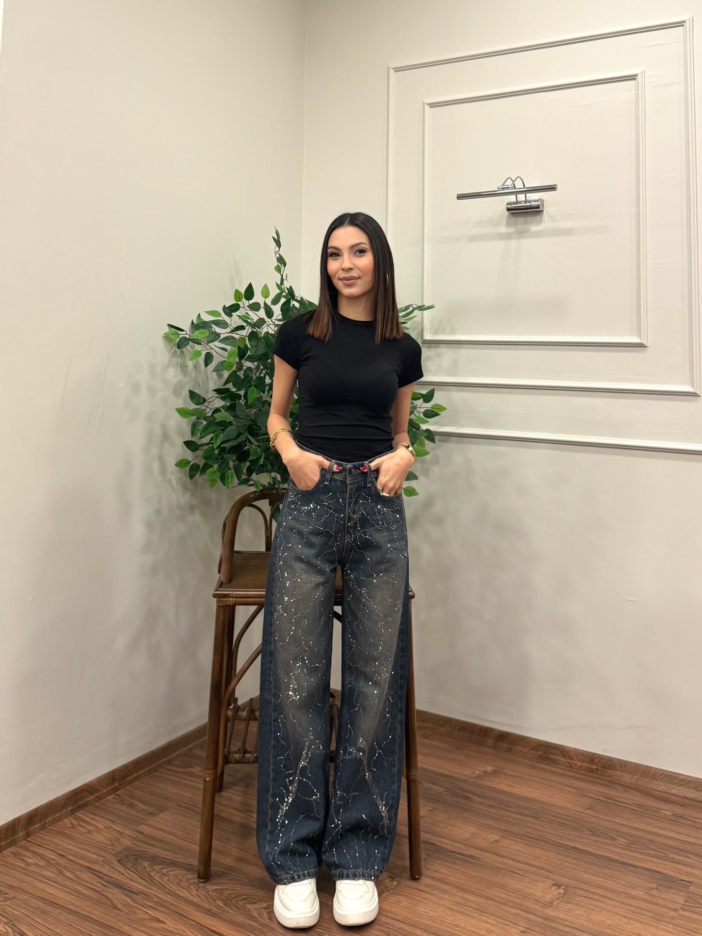 Premium Özel Baskı Taşlı Jean