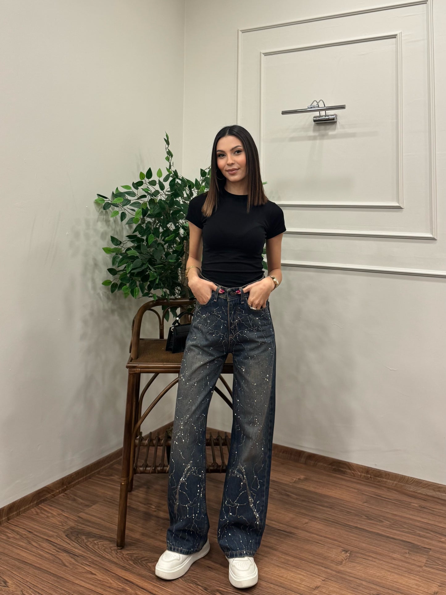 Premium Özel Baskı Taşlı Jean