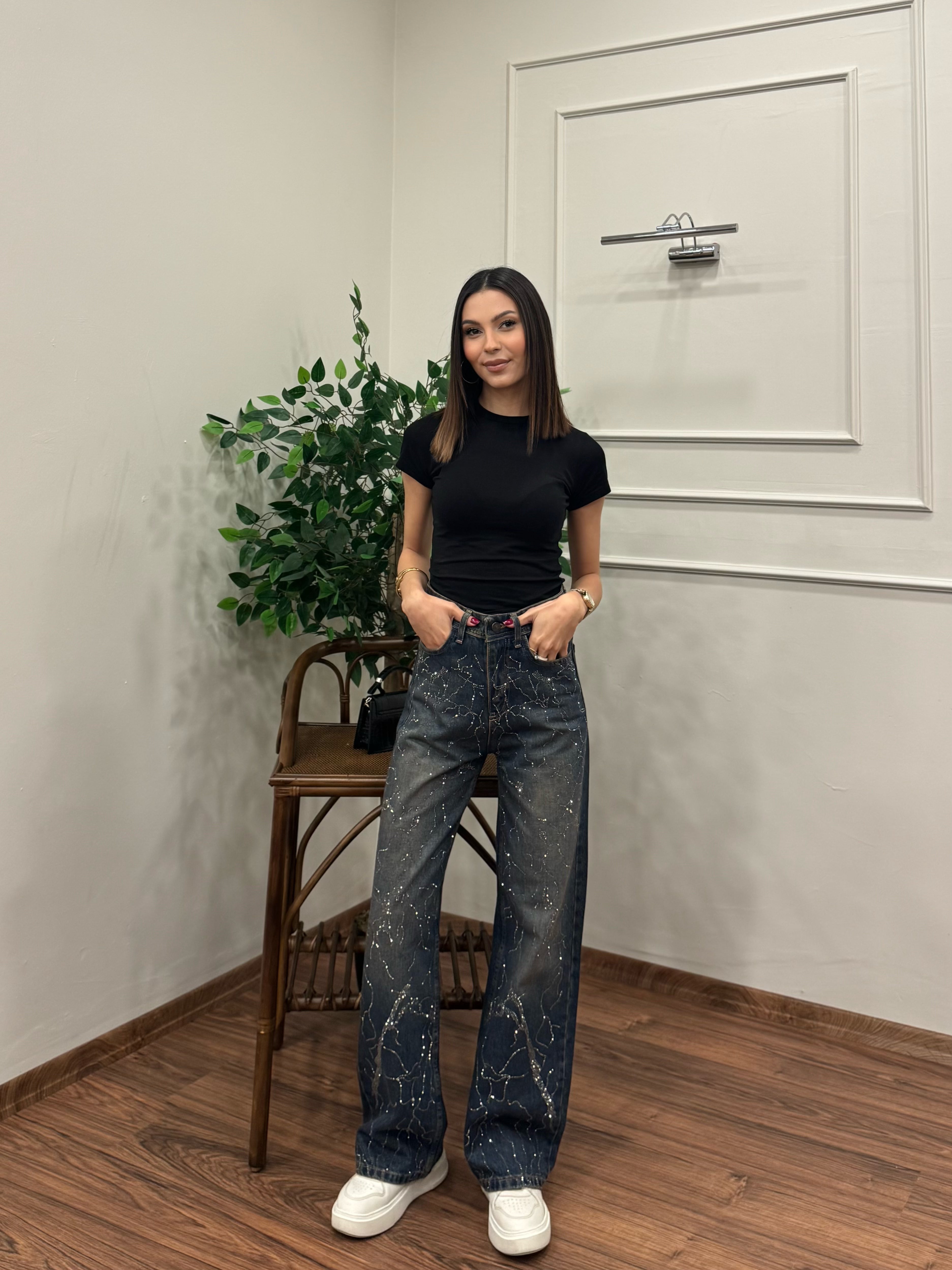Premium Özel Baskı Taşlı Jean