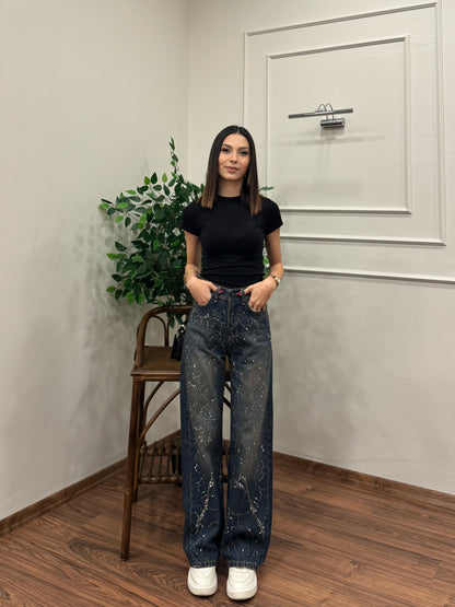 Premium Özel Baskı Taşlı Jean