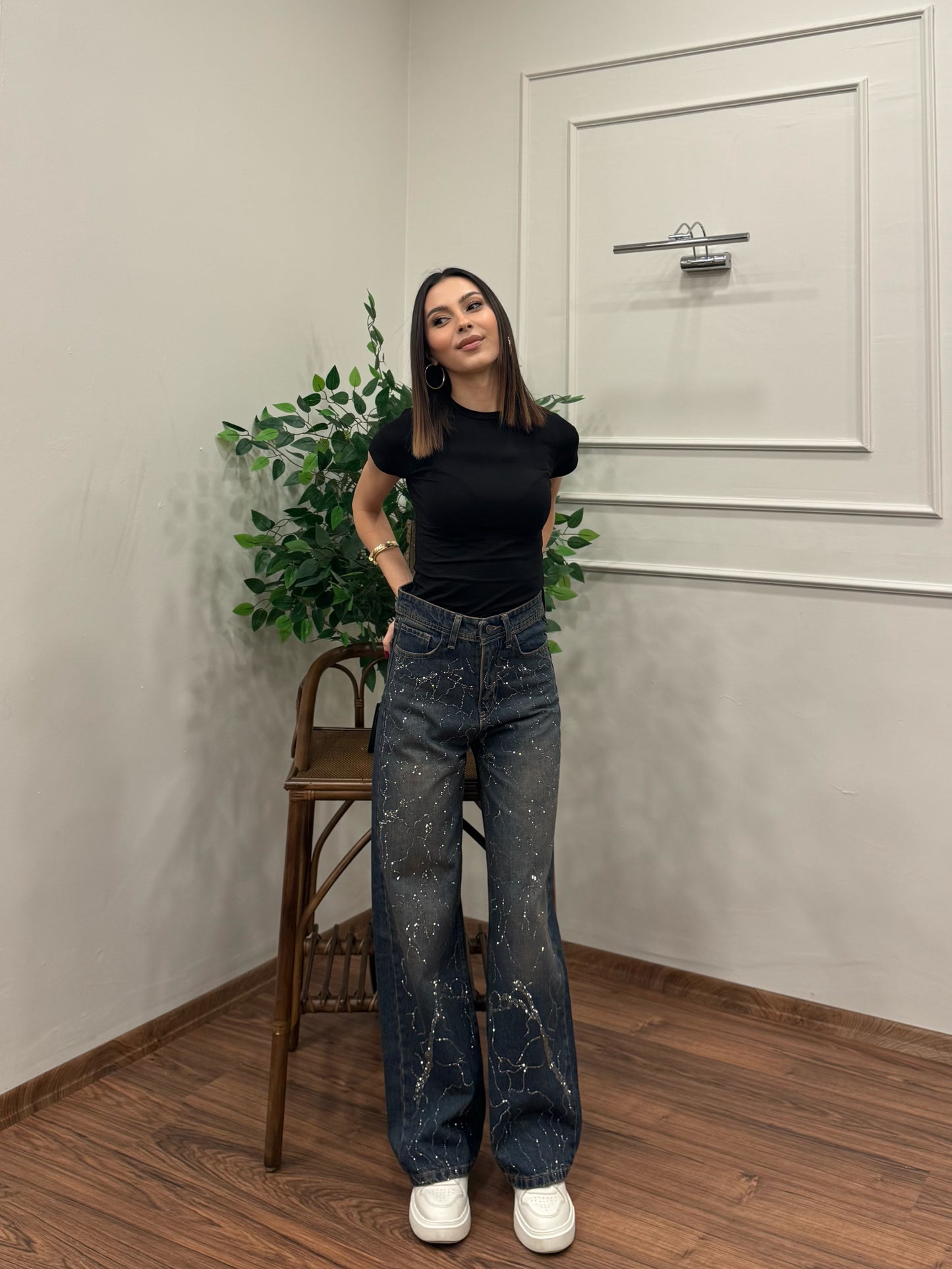 Premium Özel Baskı Taşlı Jean
