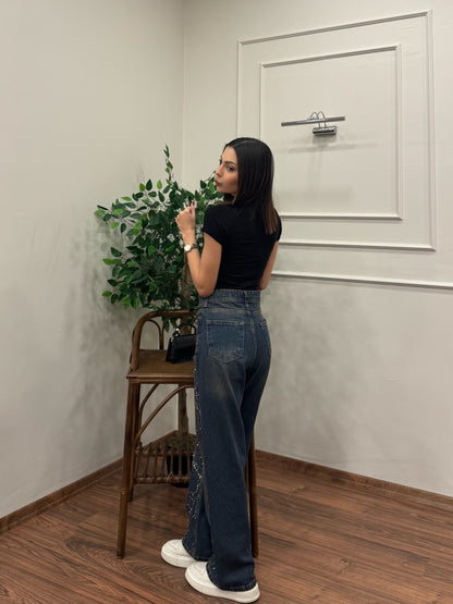 Premium Özel Baskı Taşlı Jean