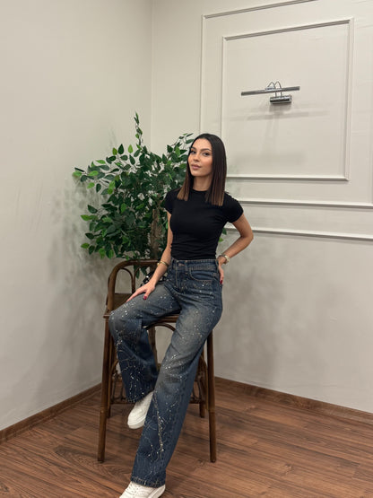 Premium Özel Baskı Taşlı Jean