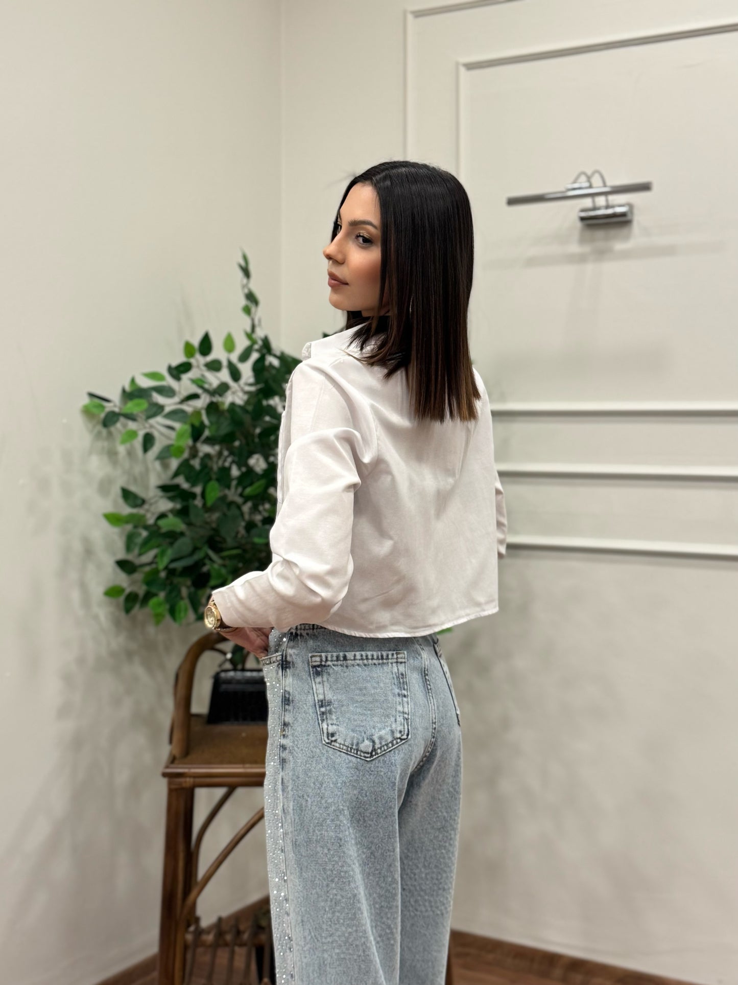 Jess Beyaz Crop Gömlek