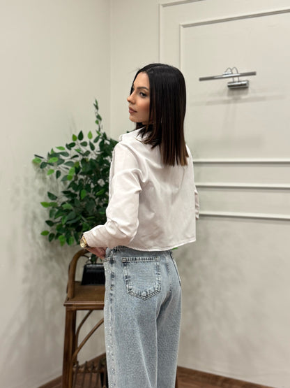 Jess Beyaz Crop Gömlek