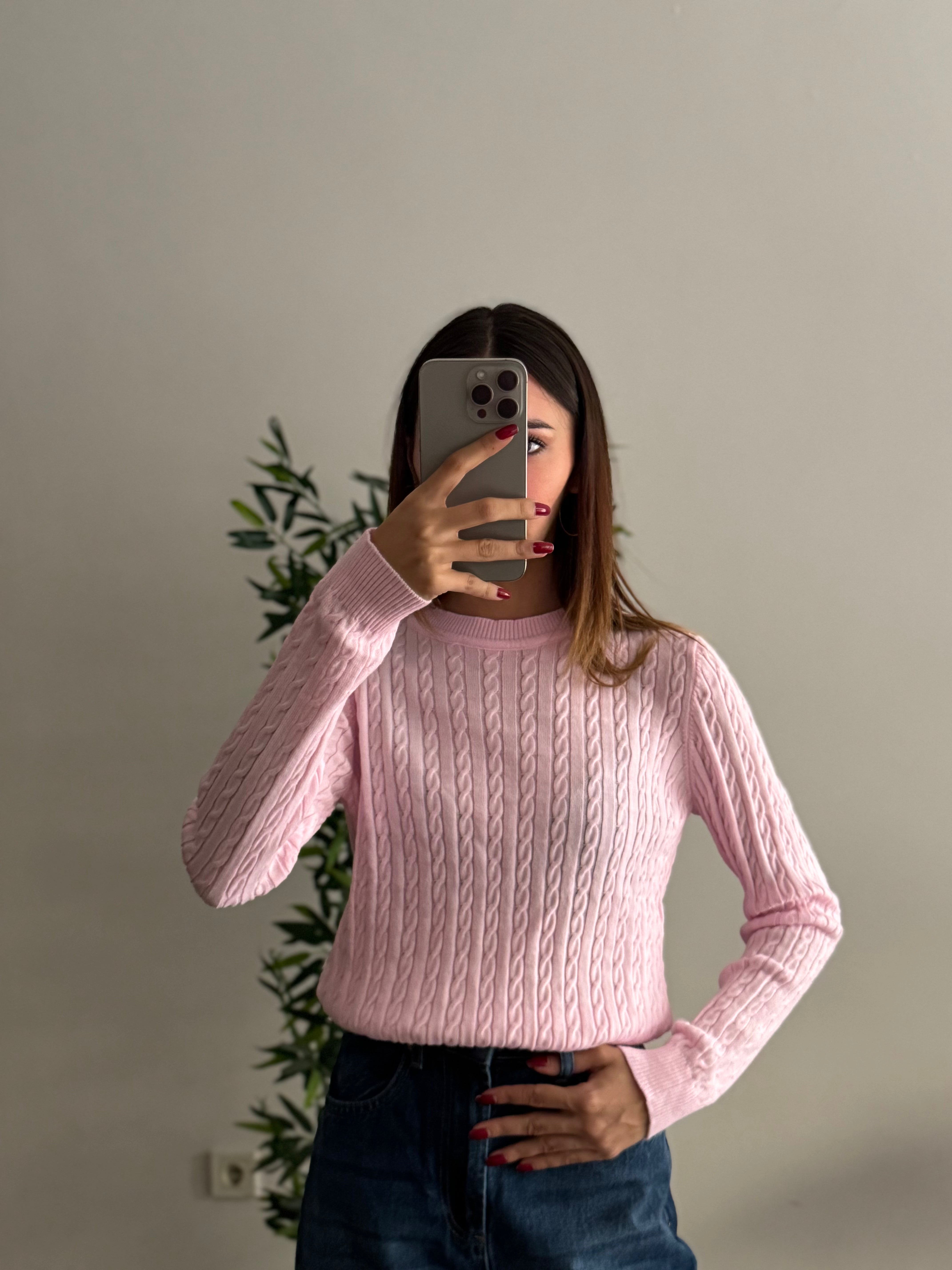 Örgü Detay Şeker Pembesi Bluz