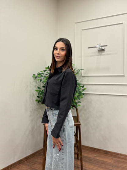 Jess Siyah Crop Gömlek