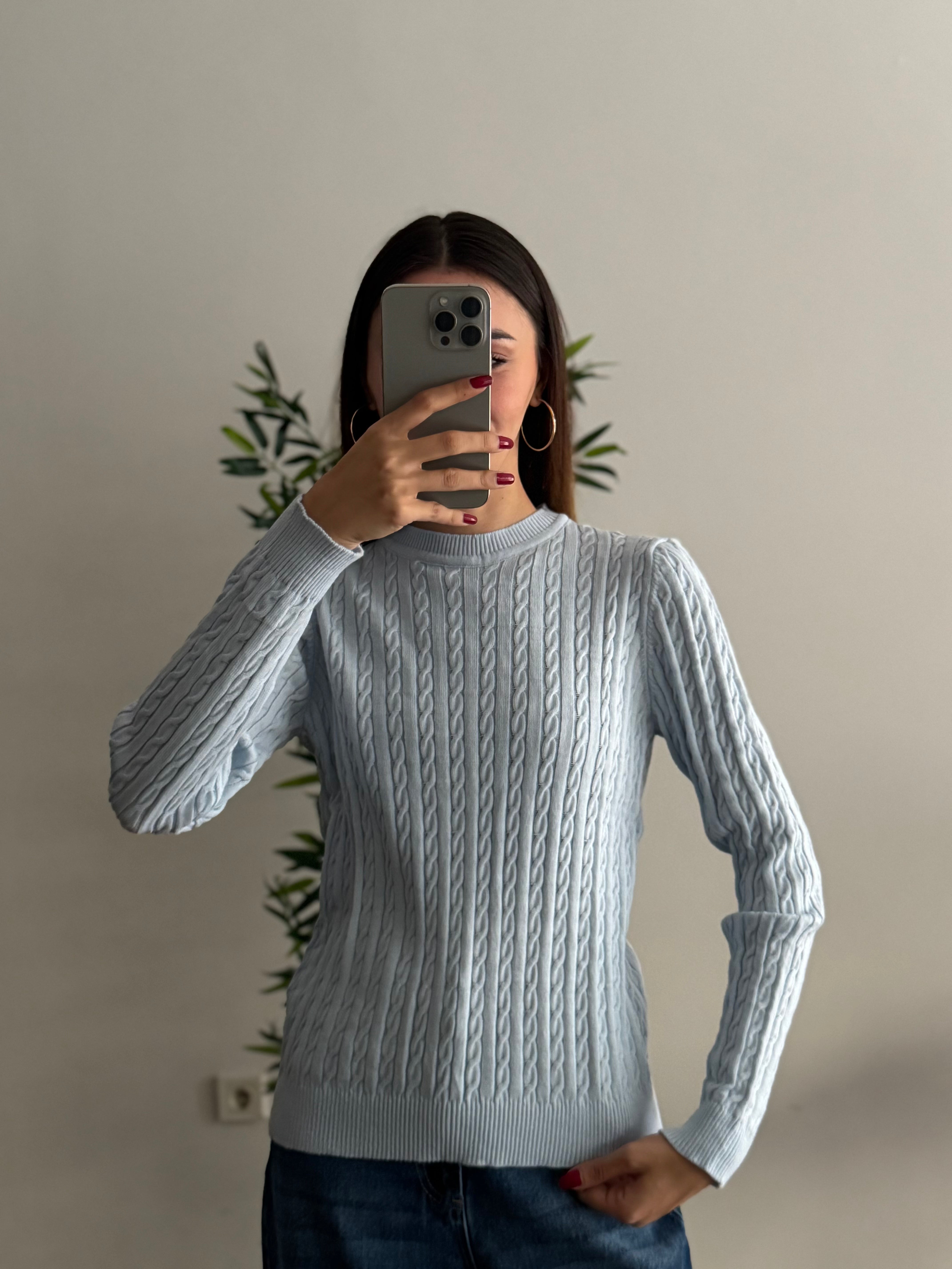 Örgü Detay Bebe Mavi Bluz