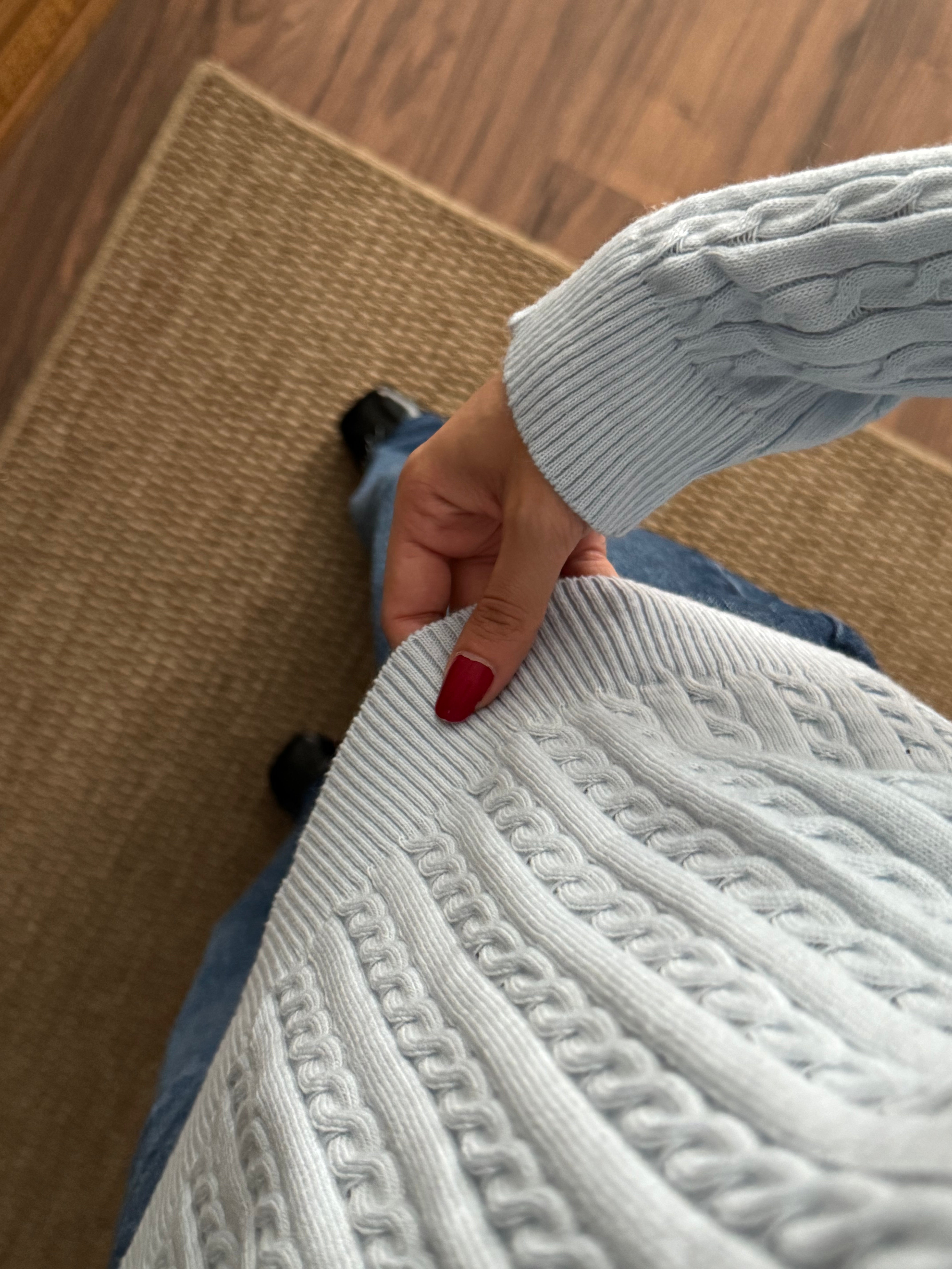 Örgü Detay Bebe Mavi Bluz