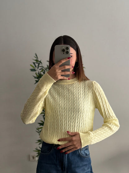 Örgü Detay Sarı Bluz