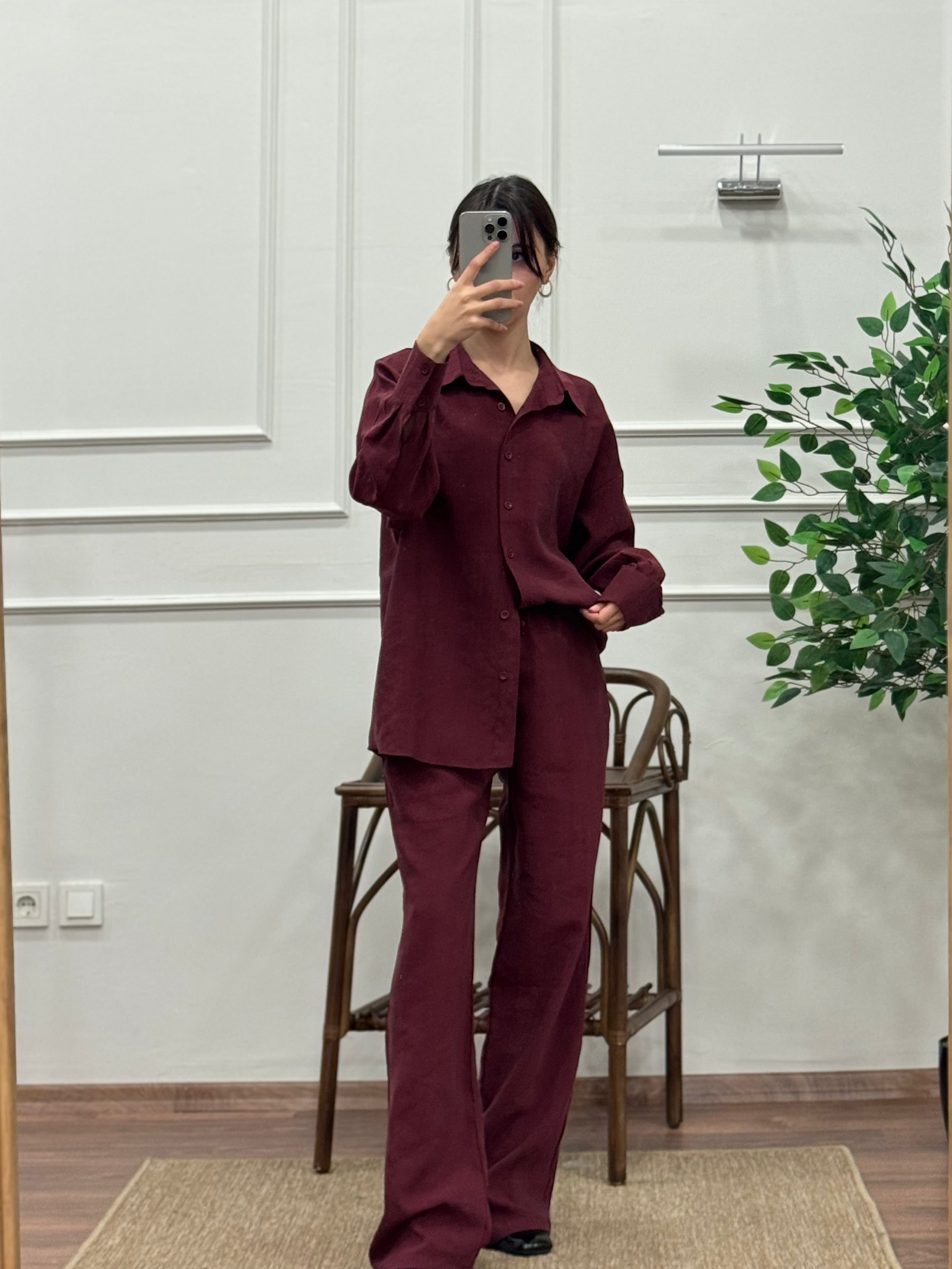 Bordo  Premium Tensel Kumaş Takım