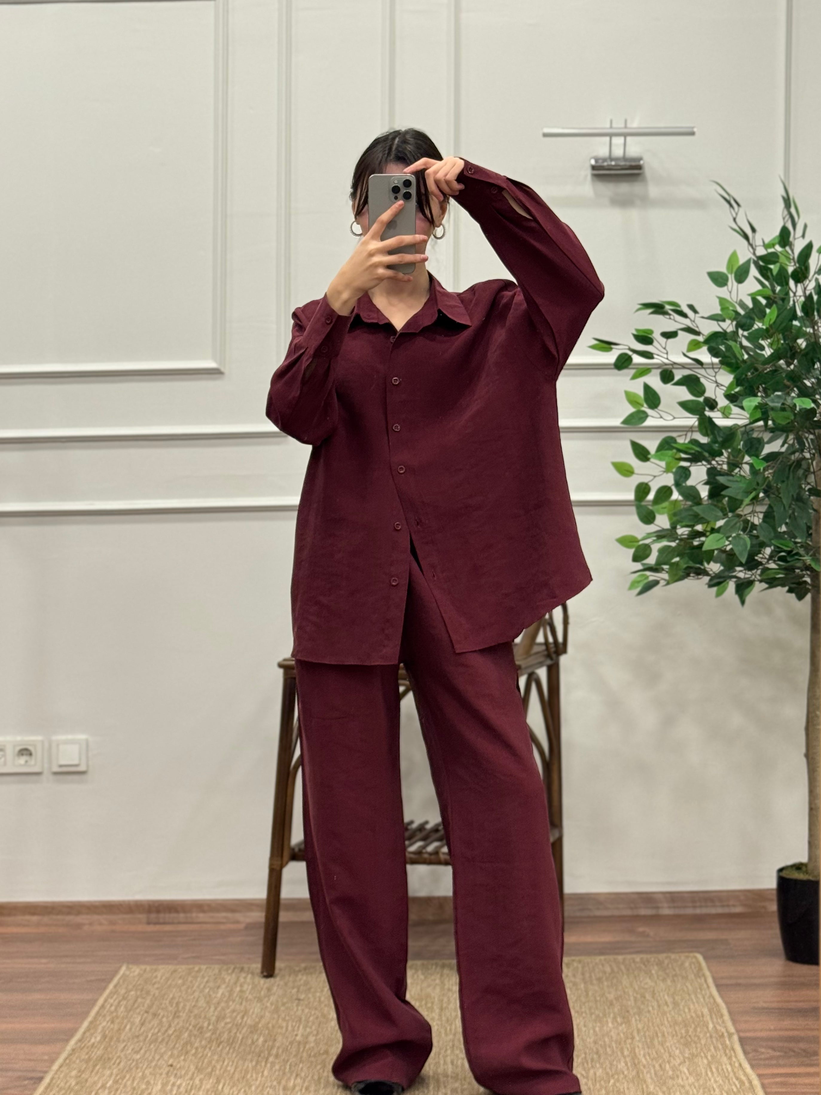 Bordo  Premium Tensel Kumaş Takım