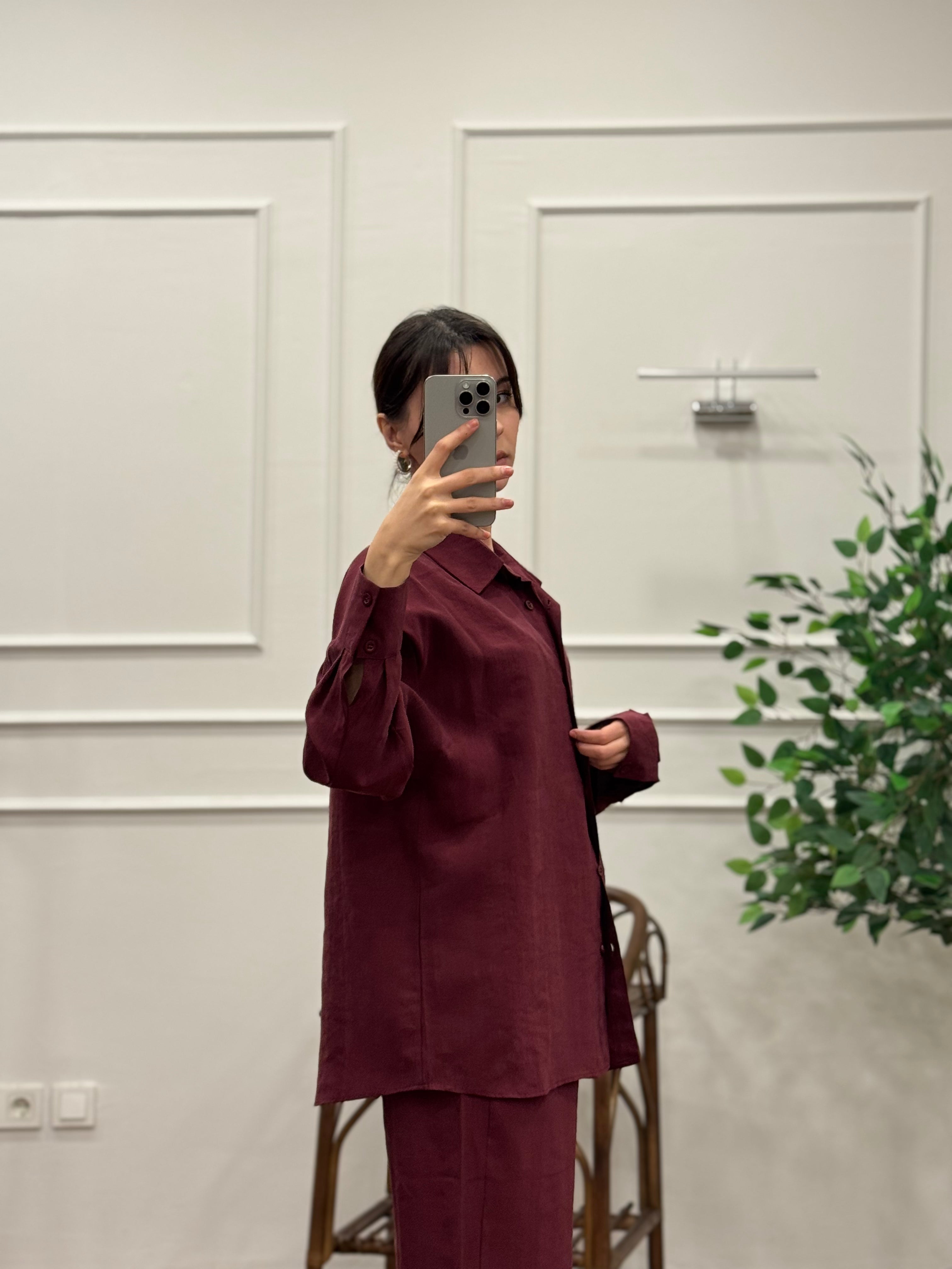 Bordo  Premium Tensel Kumaş Takım