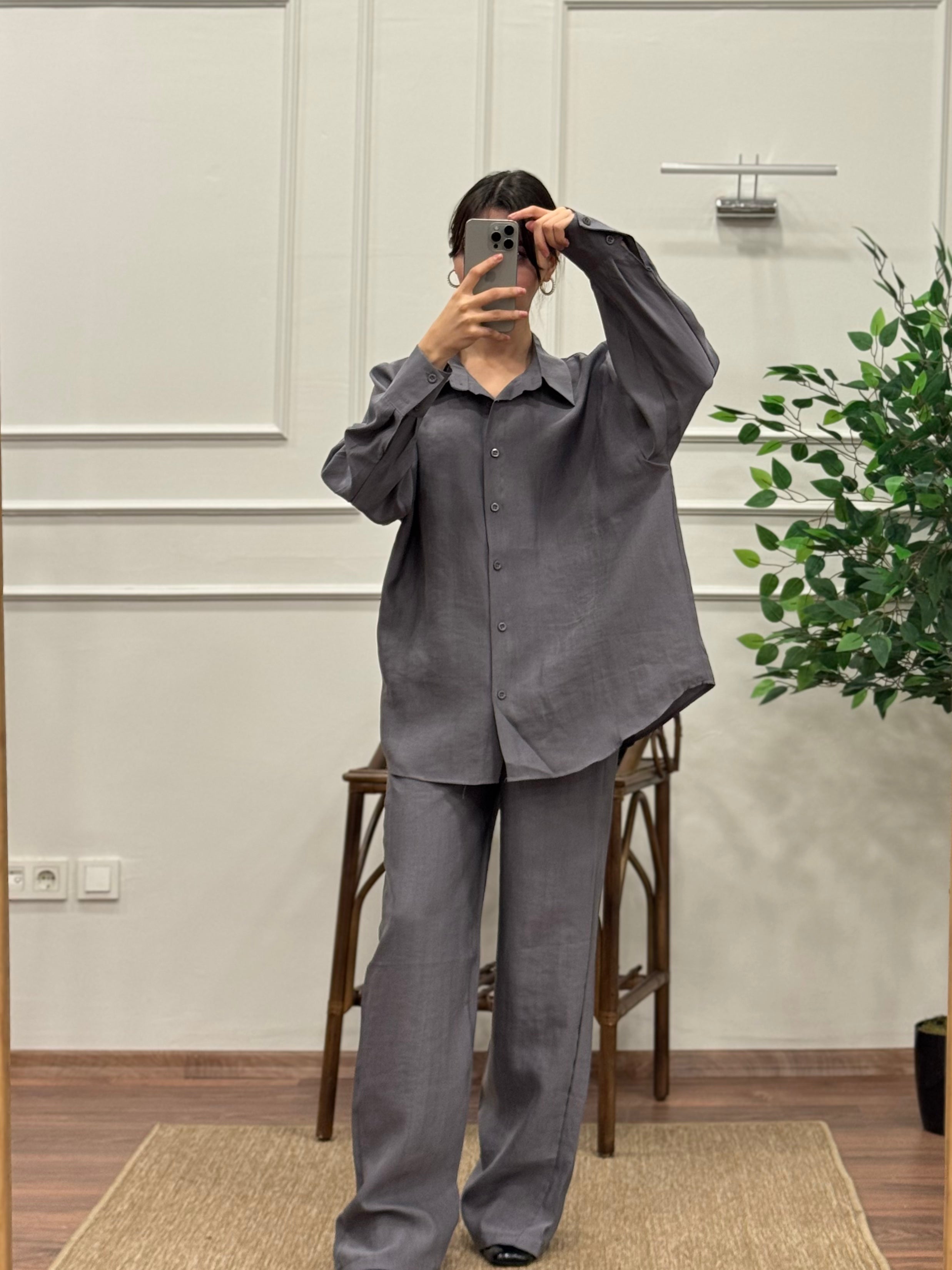 Gri Premium Tensel Kumaş Takım