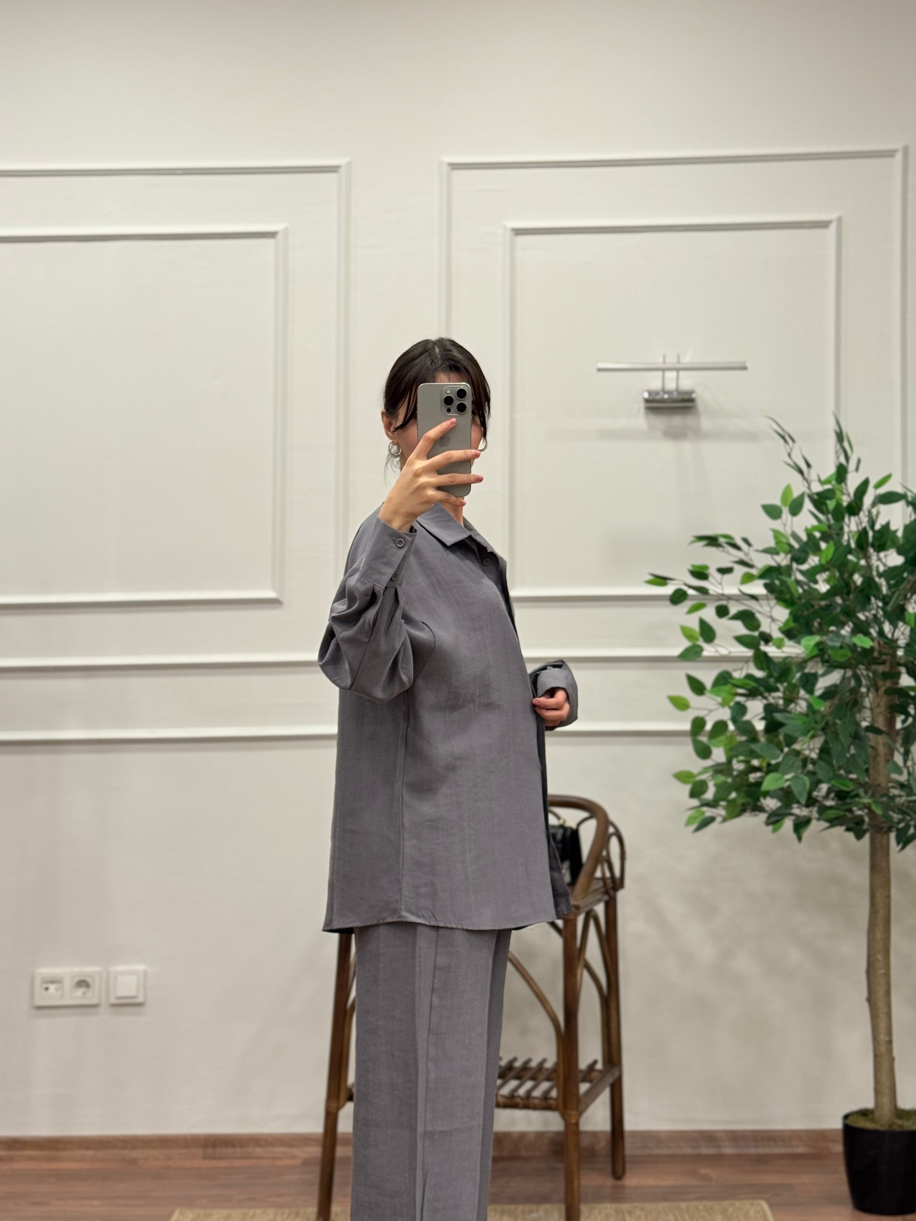 Gri Premium Tensel Kumaş Takım