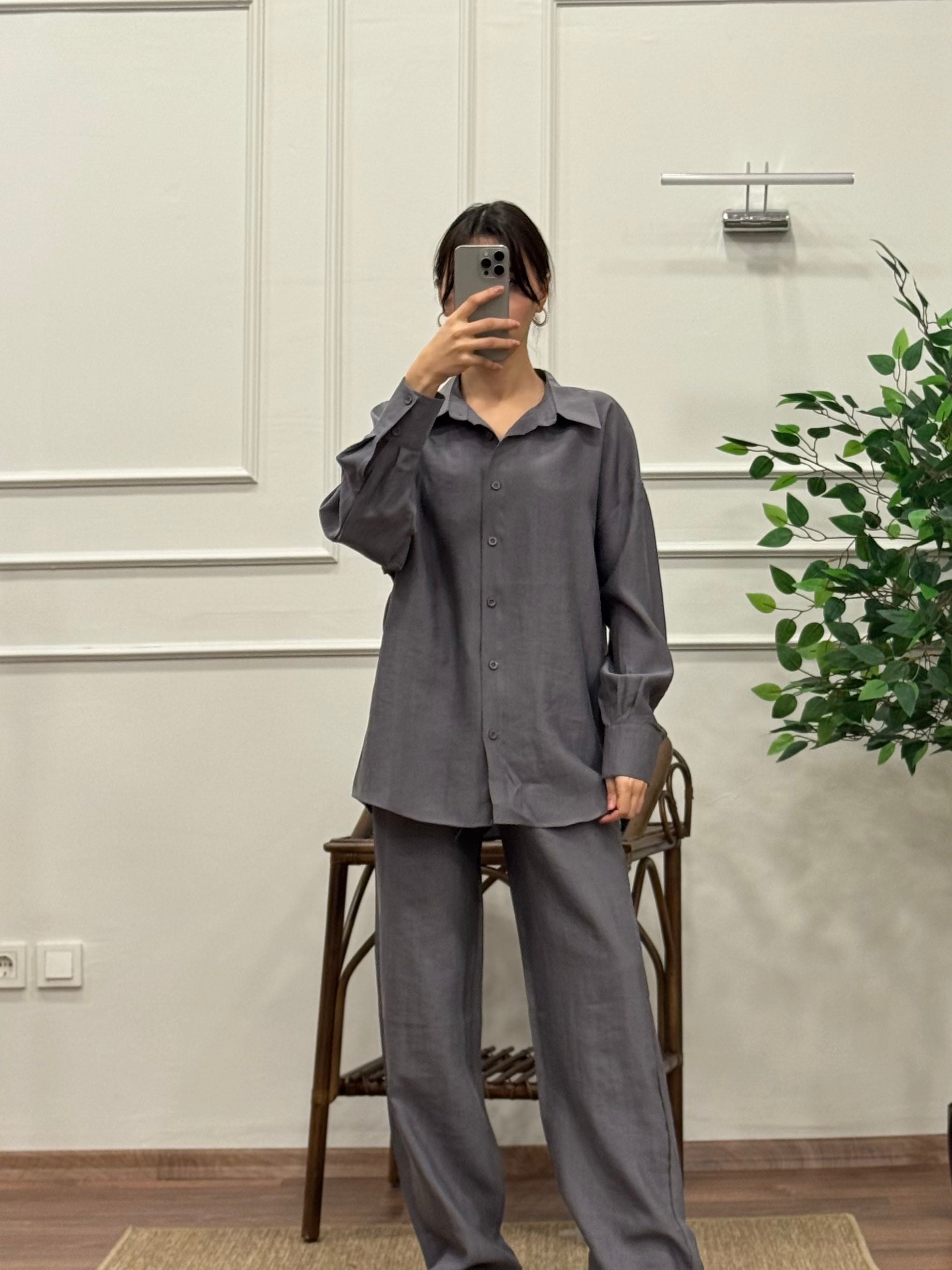 Gri Premium Tensel Kumaş Takım