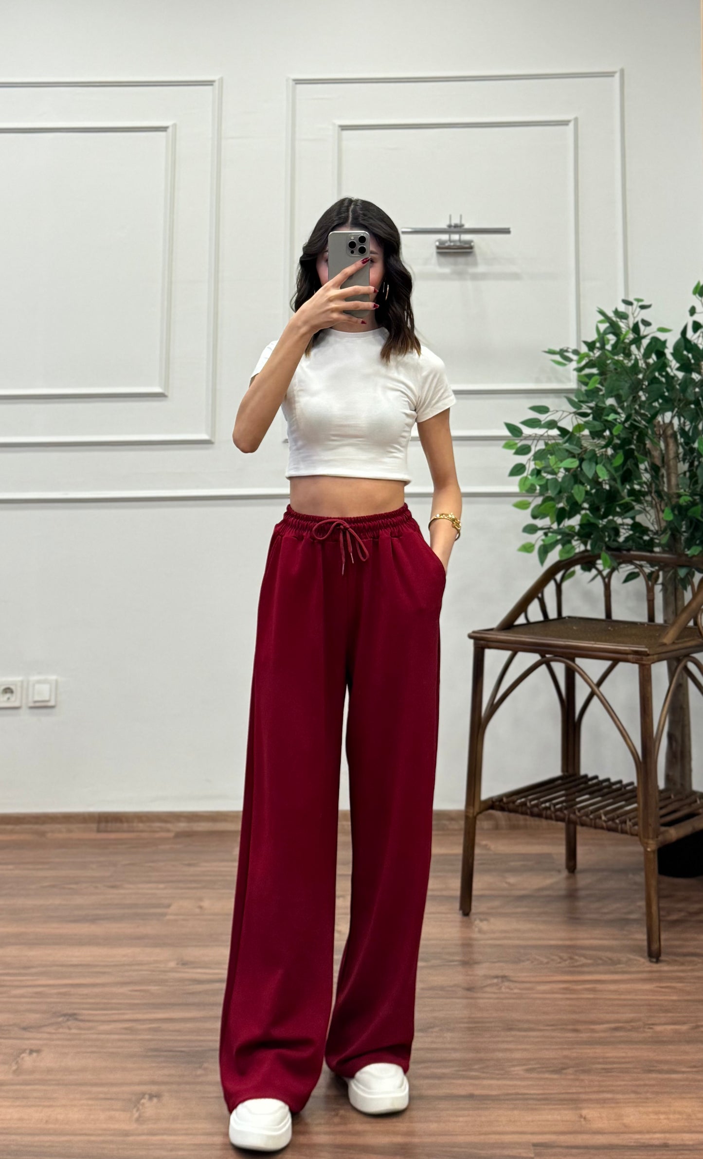 Mery Modal Kumaş Bordo Pantolon