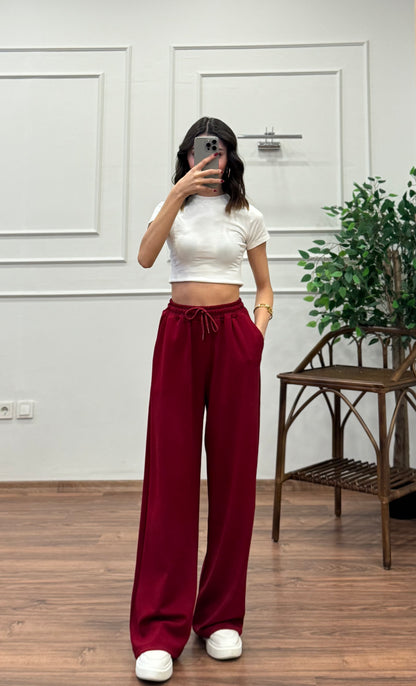 Mery Modal Kumaş Bordo Pantolon