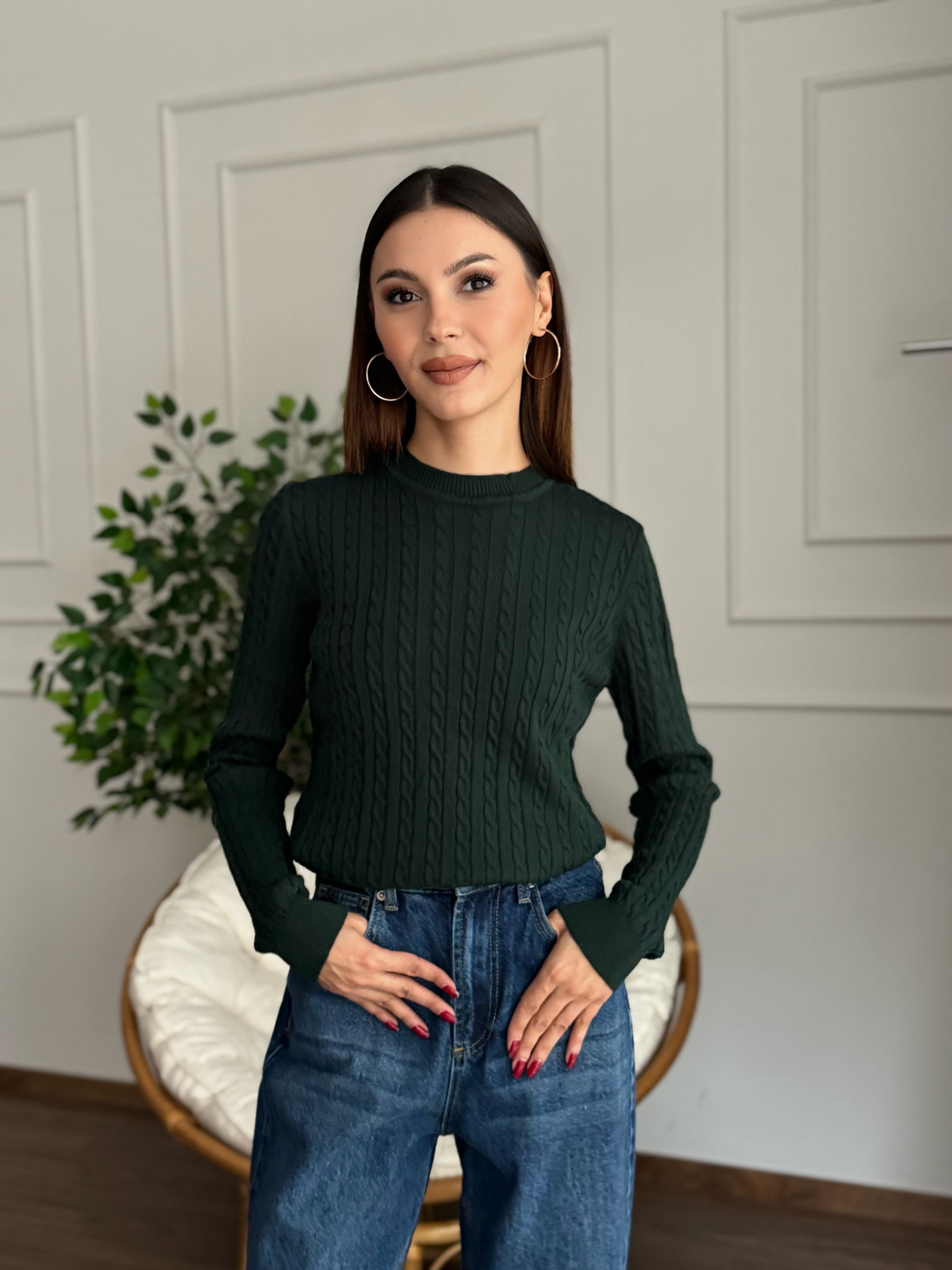 Örgü Detay Yeşil Bluz