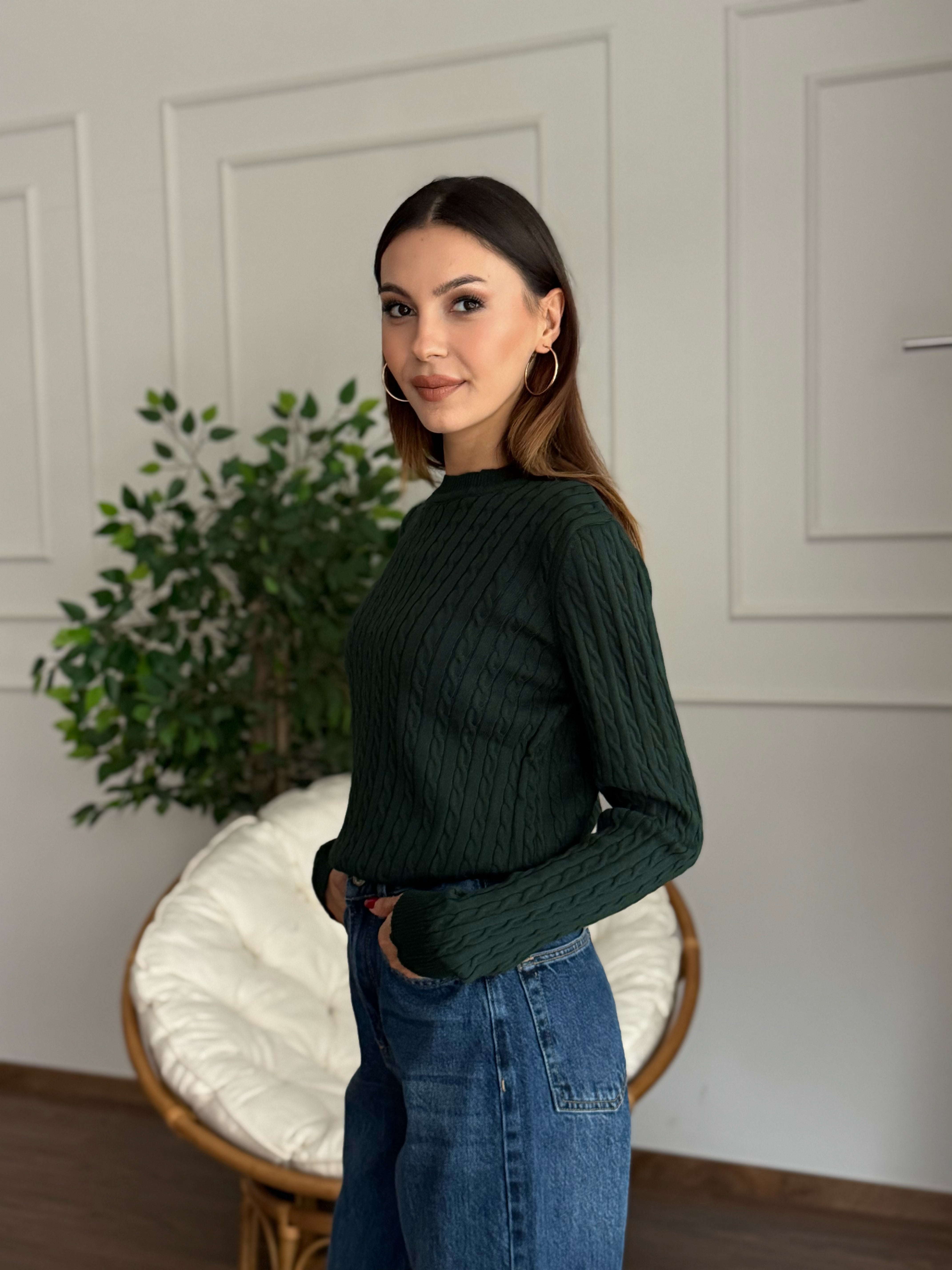 Örgü Detay Yeşil Bluz