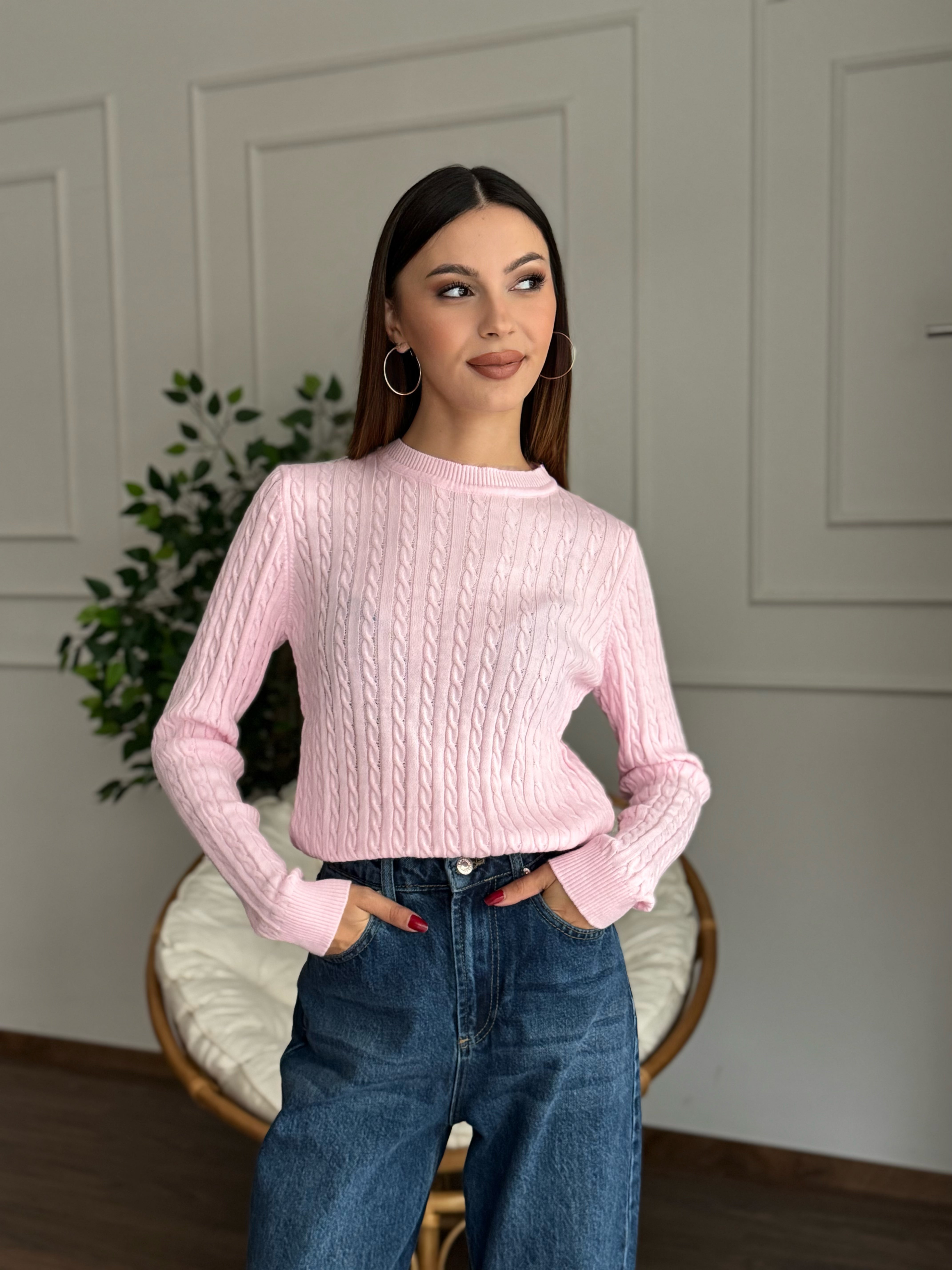 Örgü Detay Şeker Pembesi Bluz