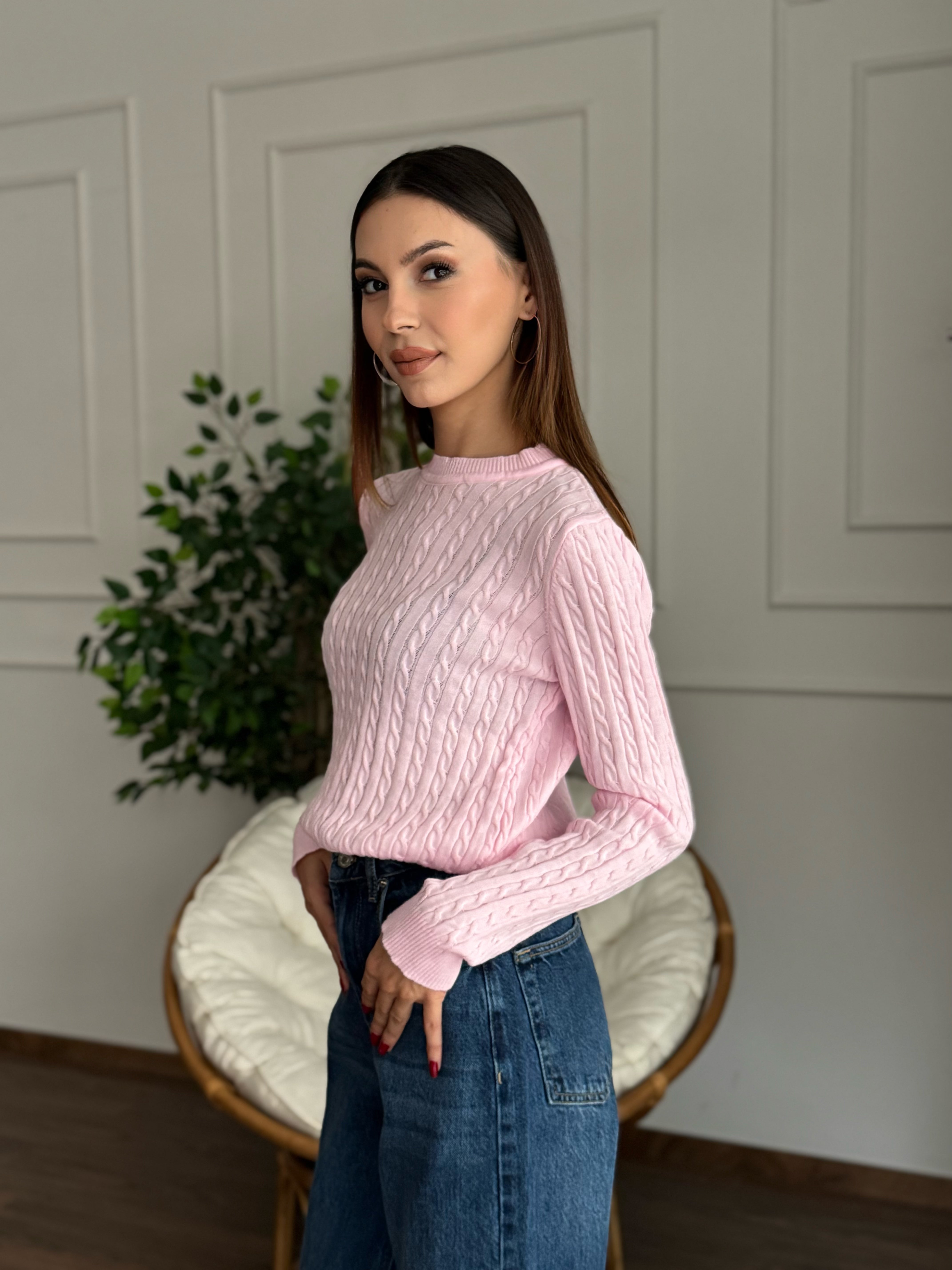 Örgü Detay Şeker Pembesi Bluz